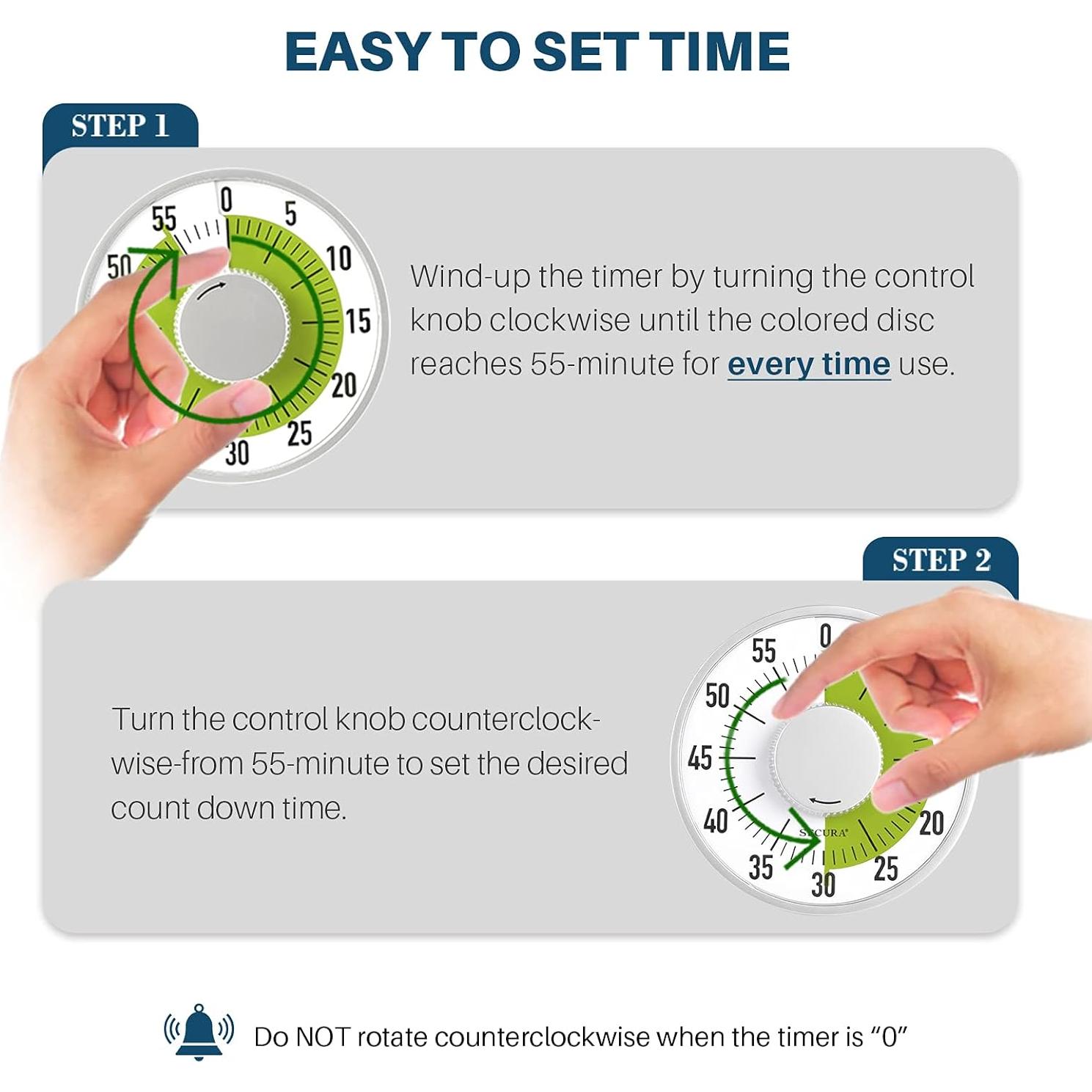 Temporizador Visual Secura 60 Minutos Mecánico Verde