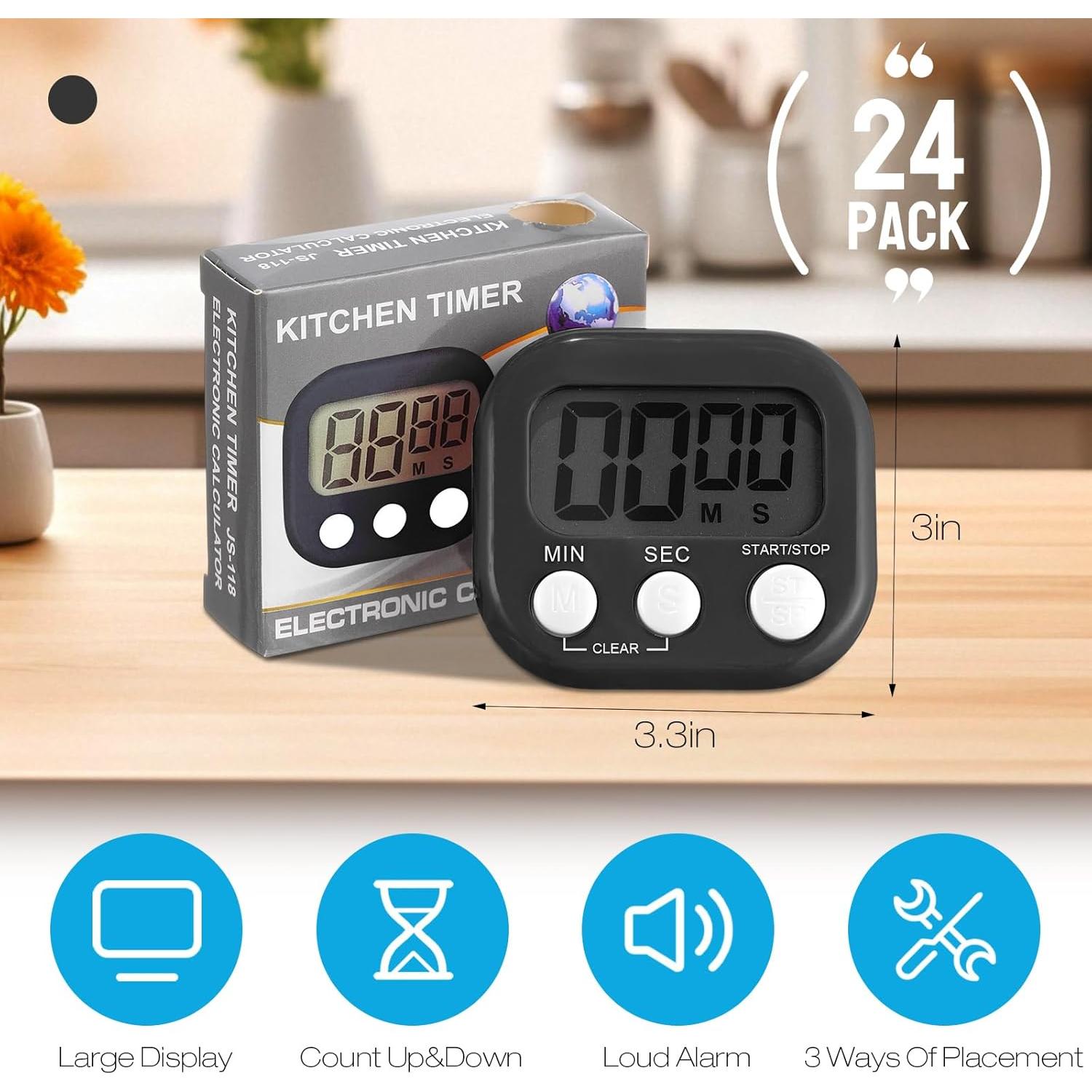Juego de 24 Temporizadores Digitales de Cocina Leumoi Negro