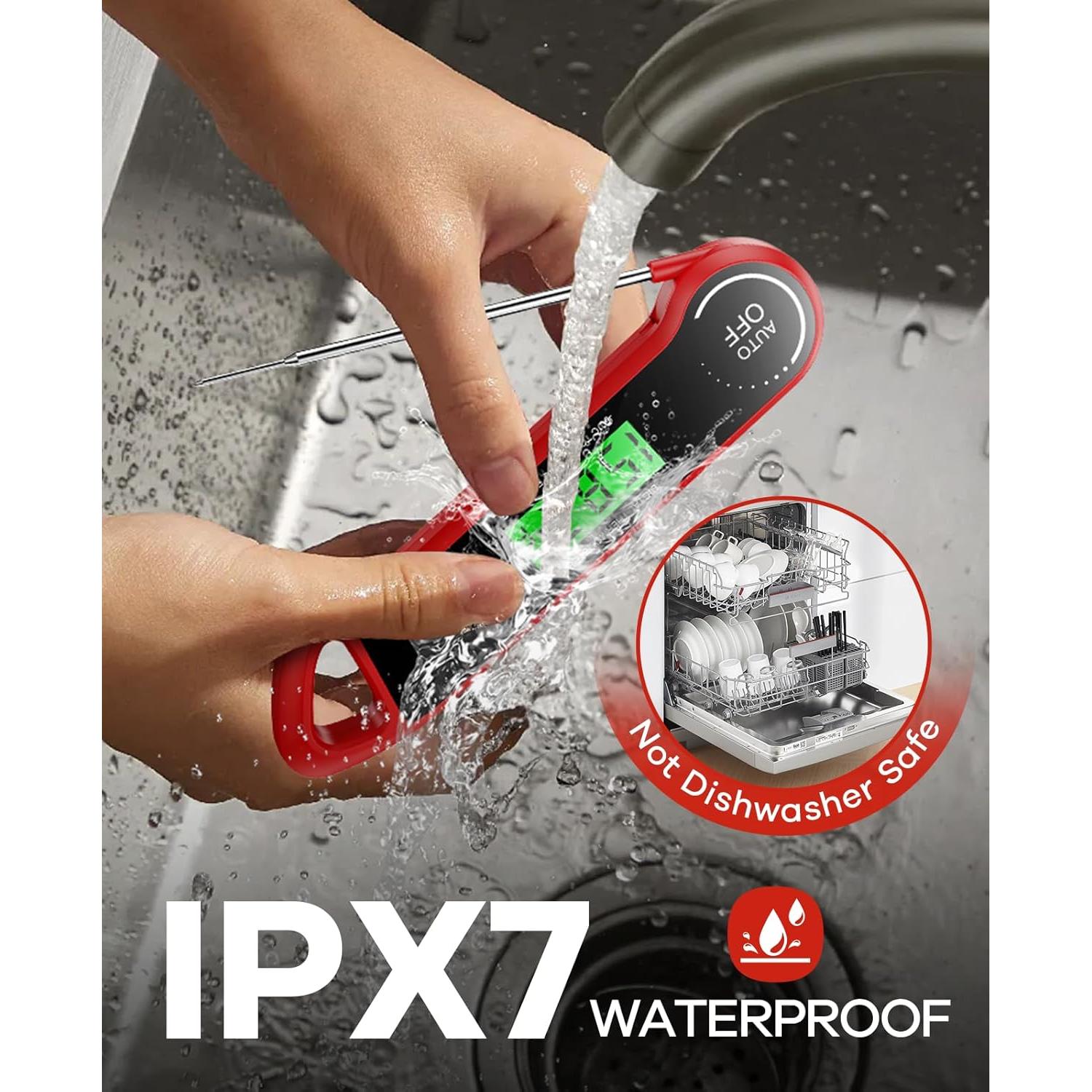 Termómetro Digital de Carne SILVLF Rojo, Lectura Instantánea, IPX7