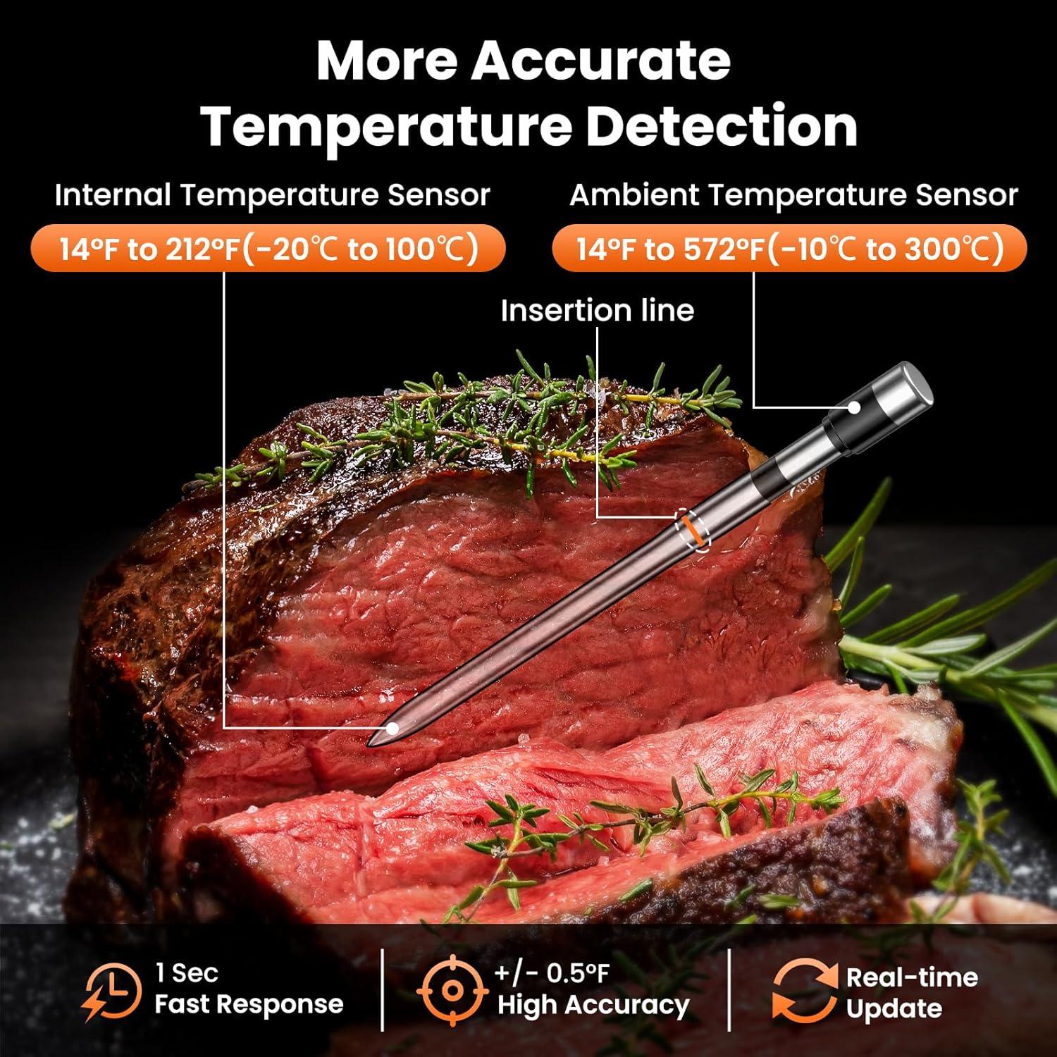 Termómetro de Carne Inalámbrico ajgvq Bluetooth 5.3 800ft