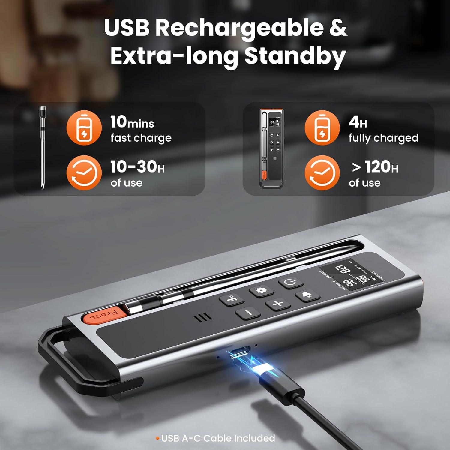 Termómetro de Carne Inalámbrico ajgvq Bluetooth 5.3 800ft