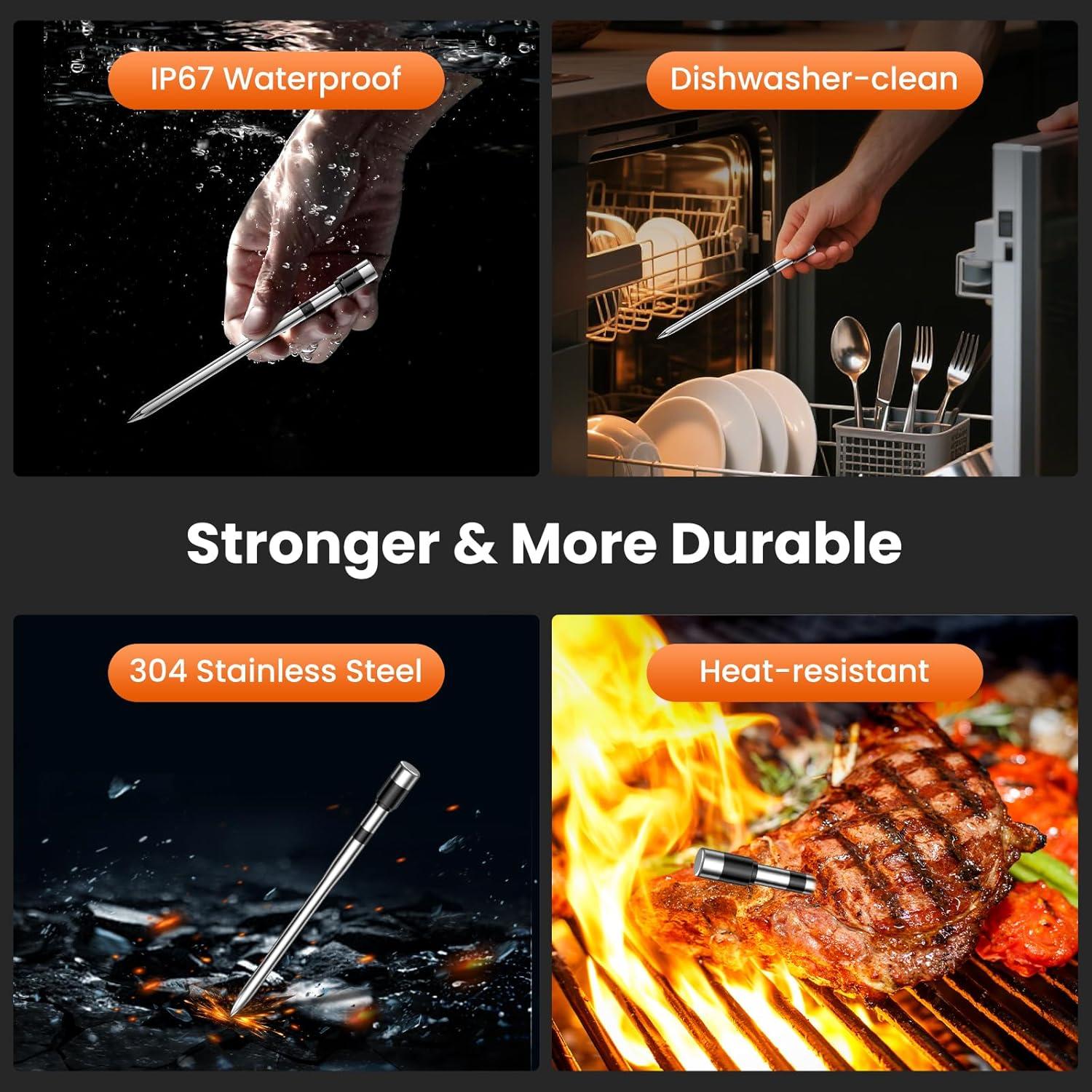 Termómetro de Carne Inalámbrico ajgvq Bluetooth 5.3 800ft