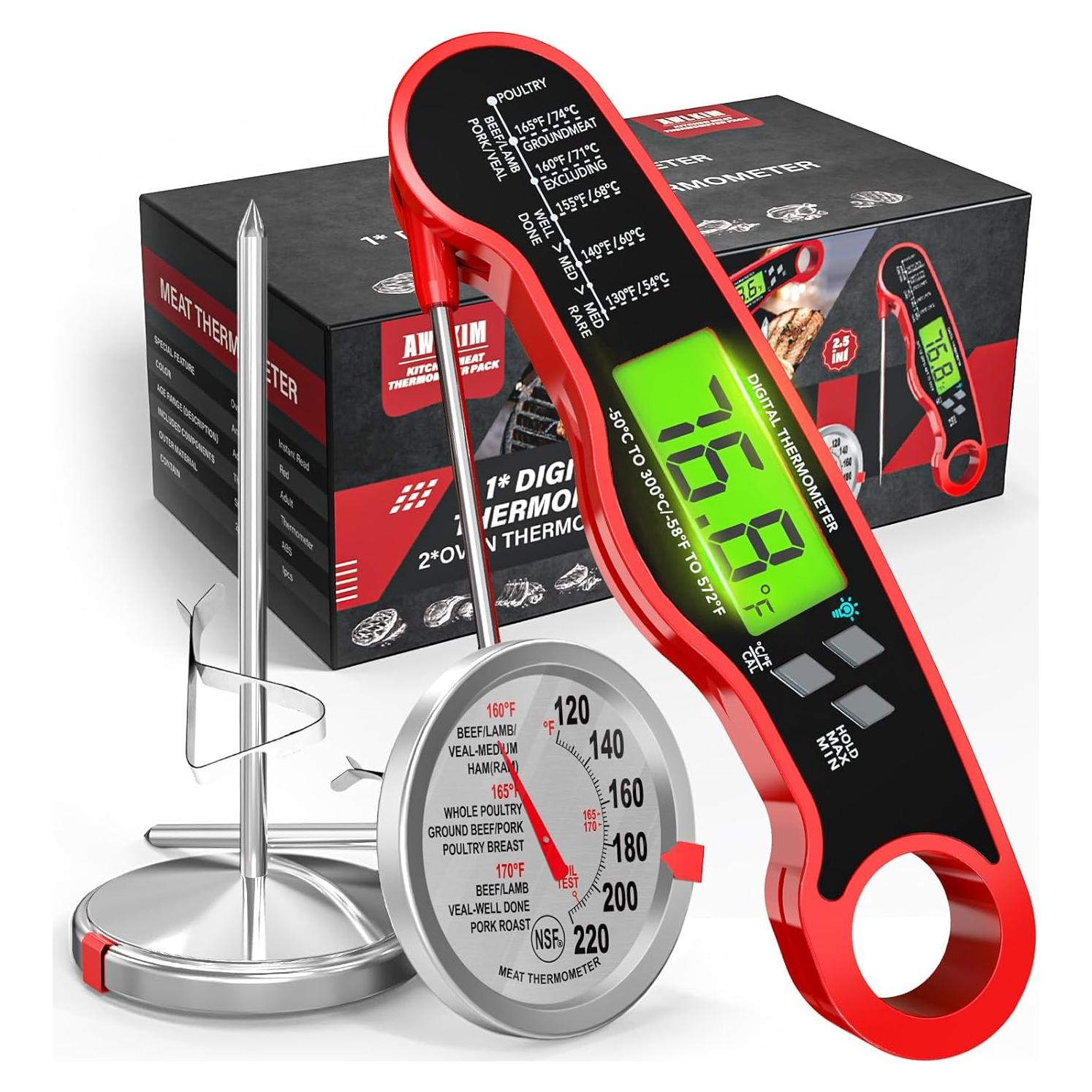 AWLKIM Termómetro de Carne Digital y Mecánico - Paquete de 3