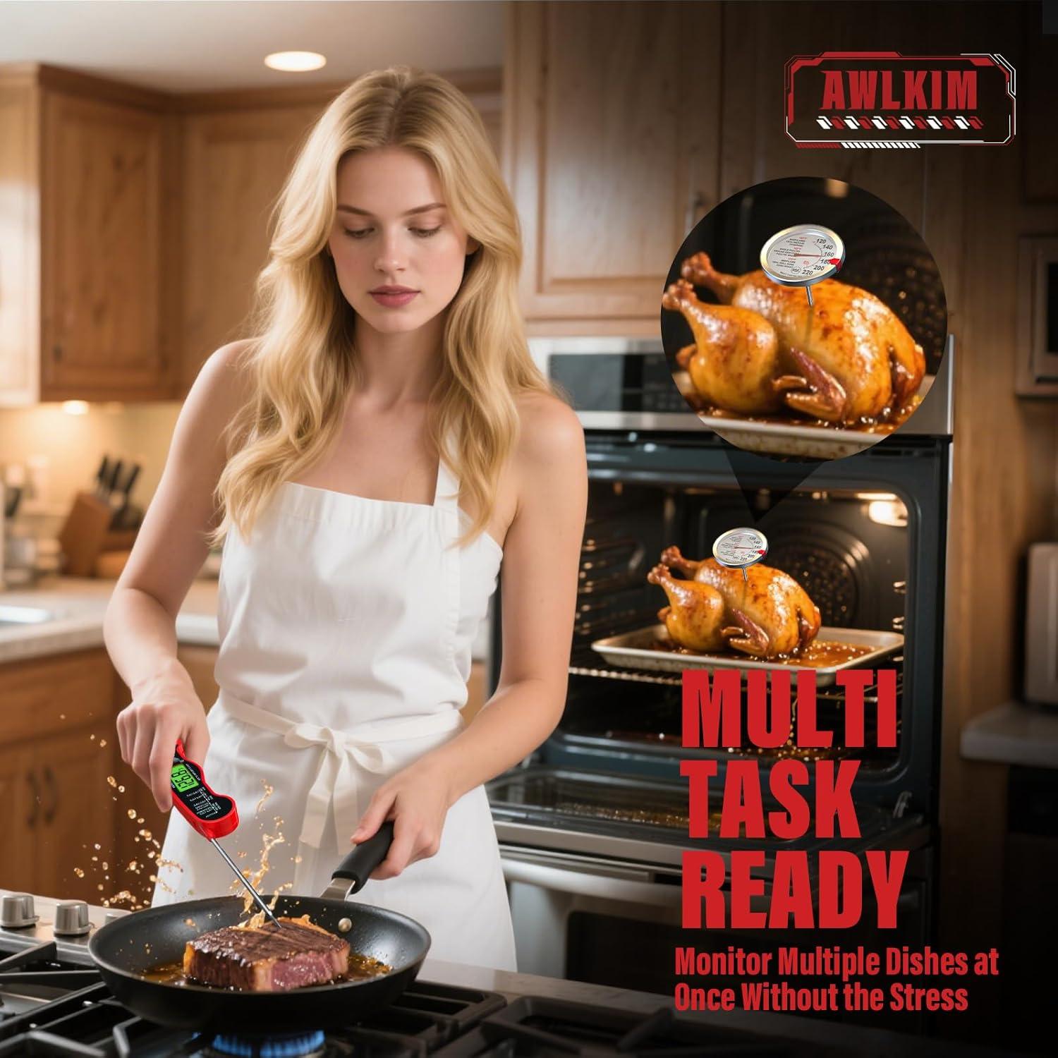 AWLKIM Termómetro de Carne Digital y Mecánico - Paquete de 3