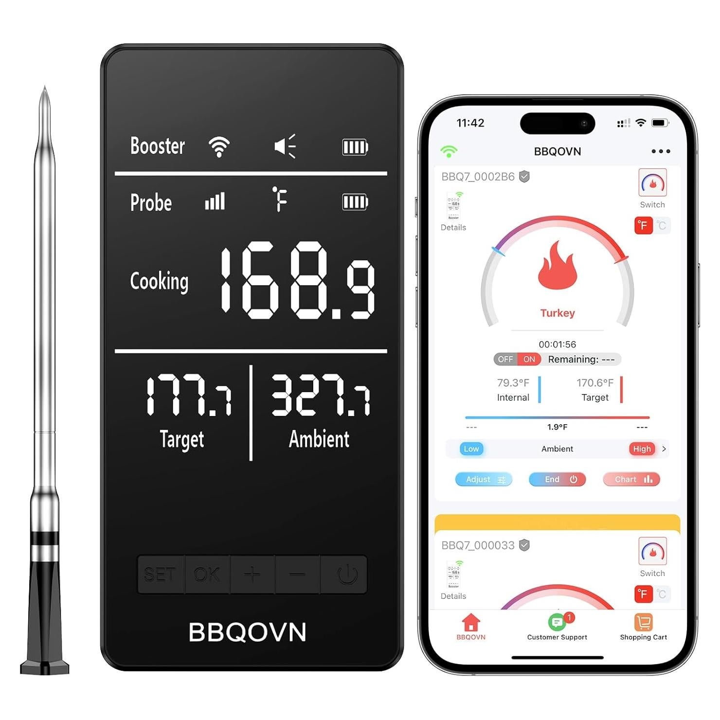 Termómetro de Carne Inalámbrico BBQOVN Sub-1G Negro Pequeño