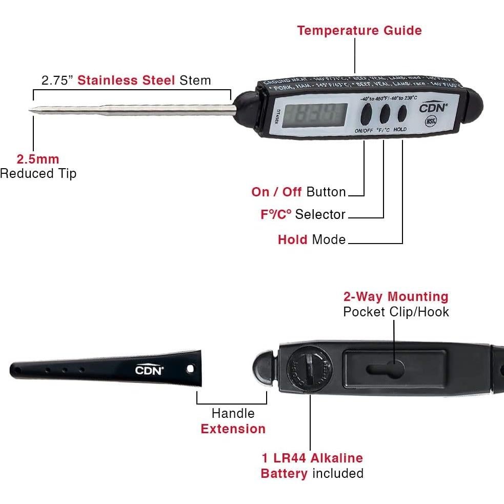 Termómetro Digital de Bolsillo CDN ProAccurate DT450X | Lectura Rápida | Punta Acero Inoxidable 7 cm | Impermeable