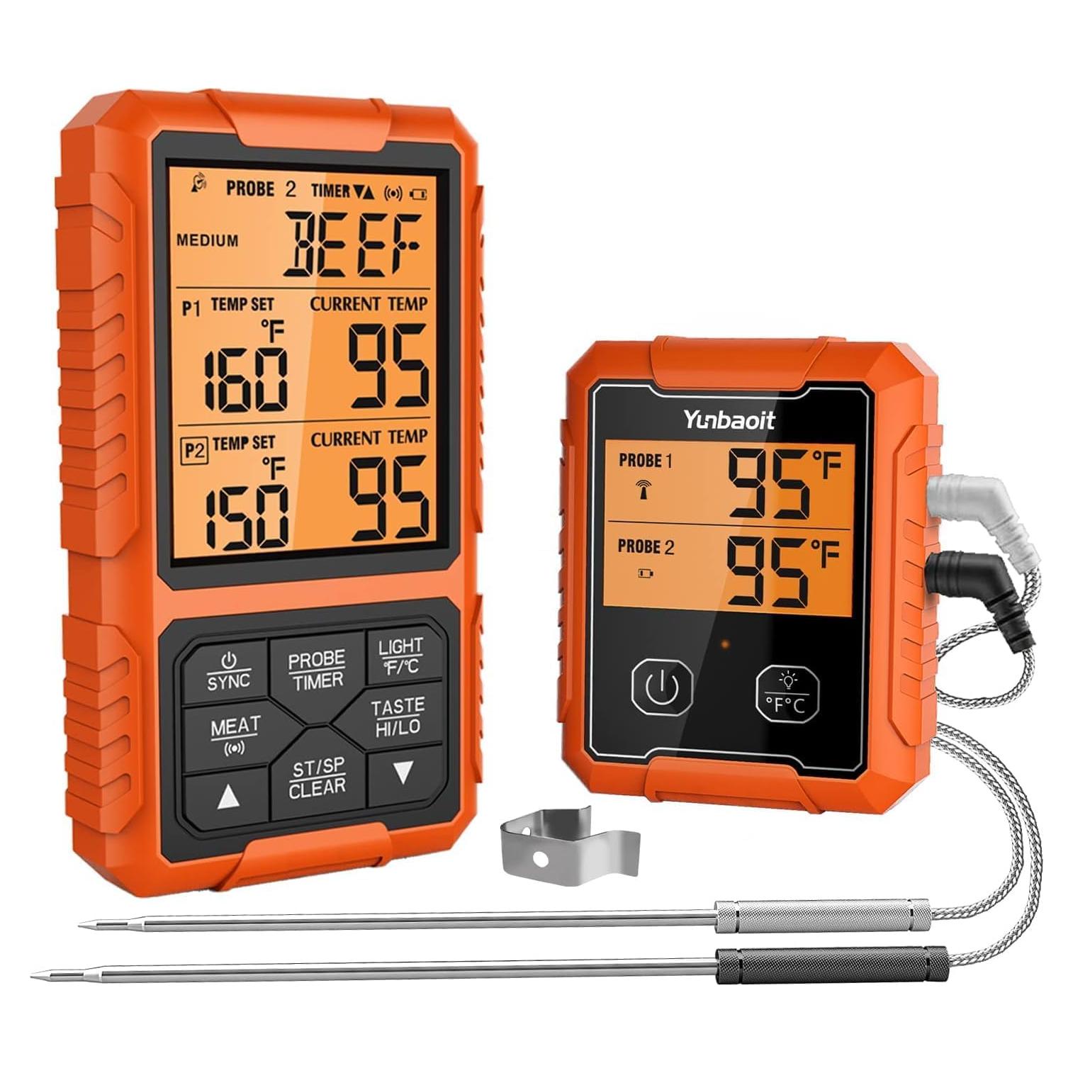 Termómetro de Carne Inalámbrico Yunbaoit YB9182, Doble Sonda 300°C