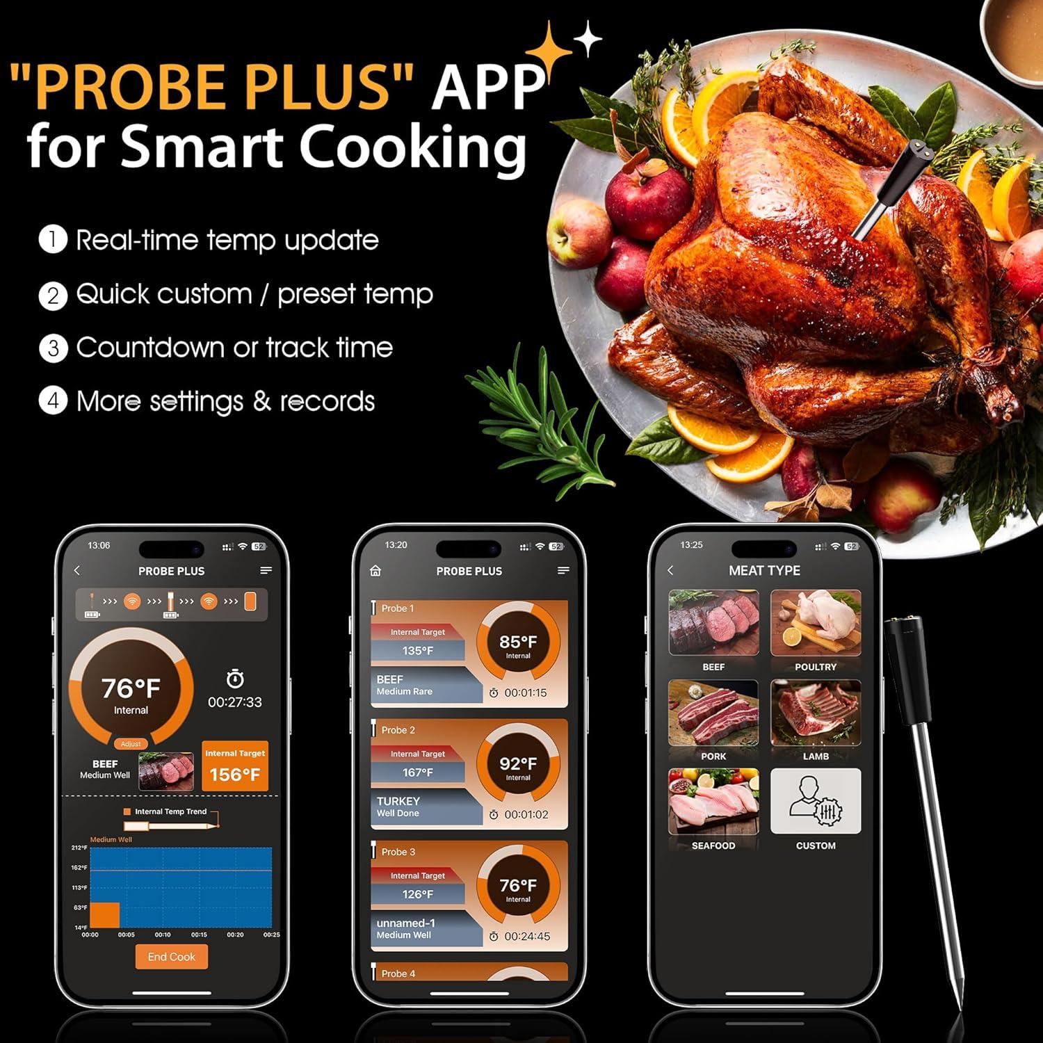 Termómetro de Carne Inalámbrico TIMETOP con 1 Sonda APP