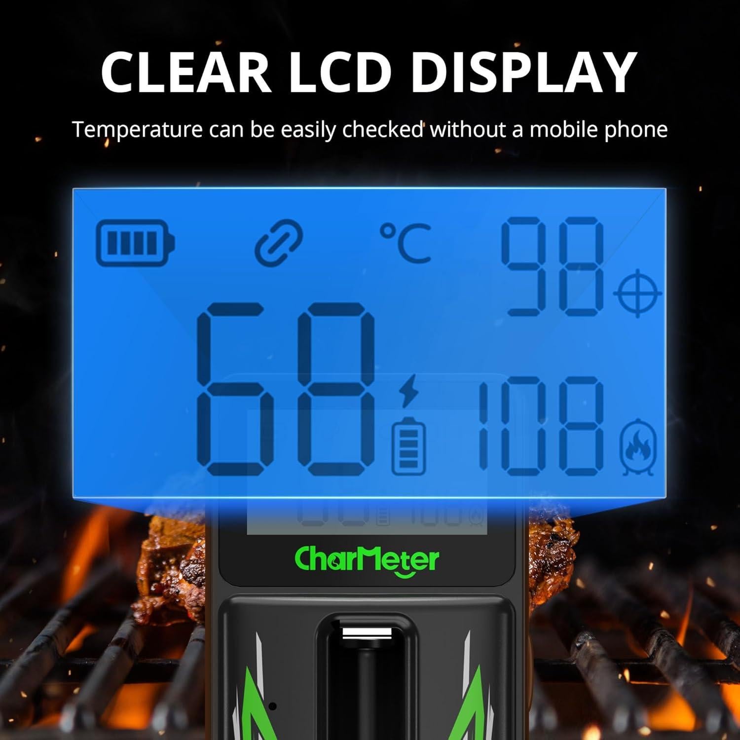 Termómetro de Carne Inalámbrico CharMeter con Sonda Ultra Fina