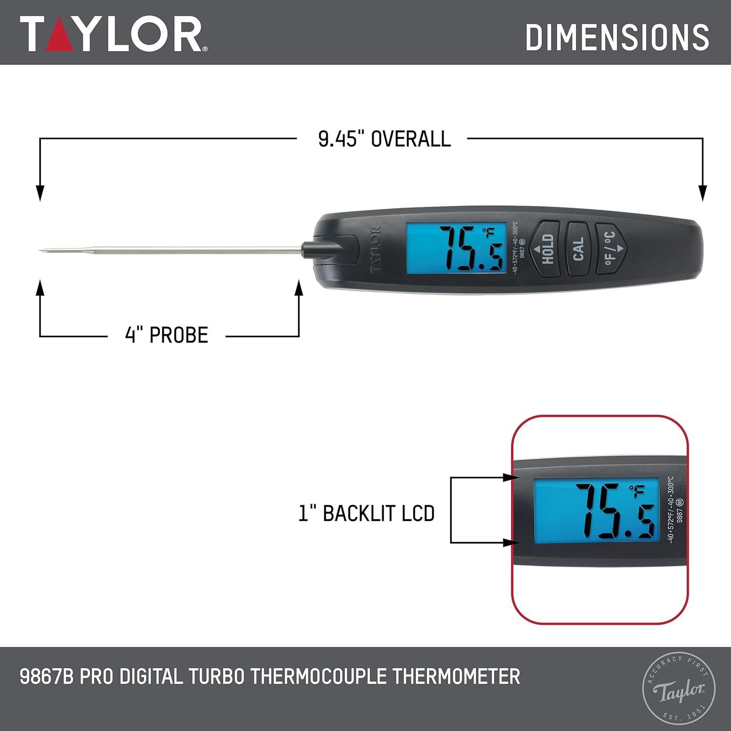 Termómetro Digital de Cocina Taylor 9867 Plegable Negro
