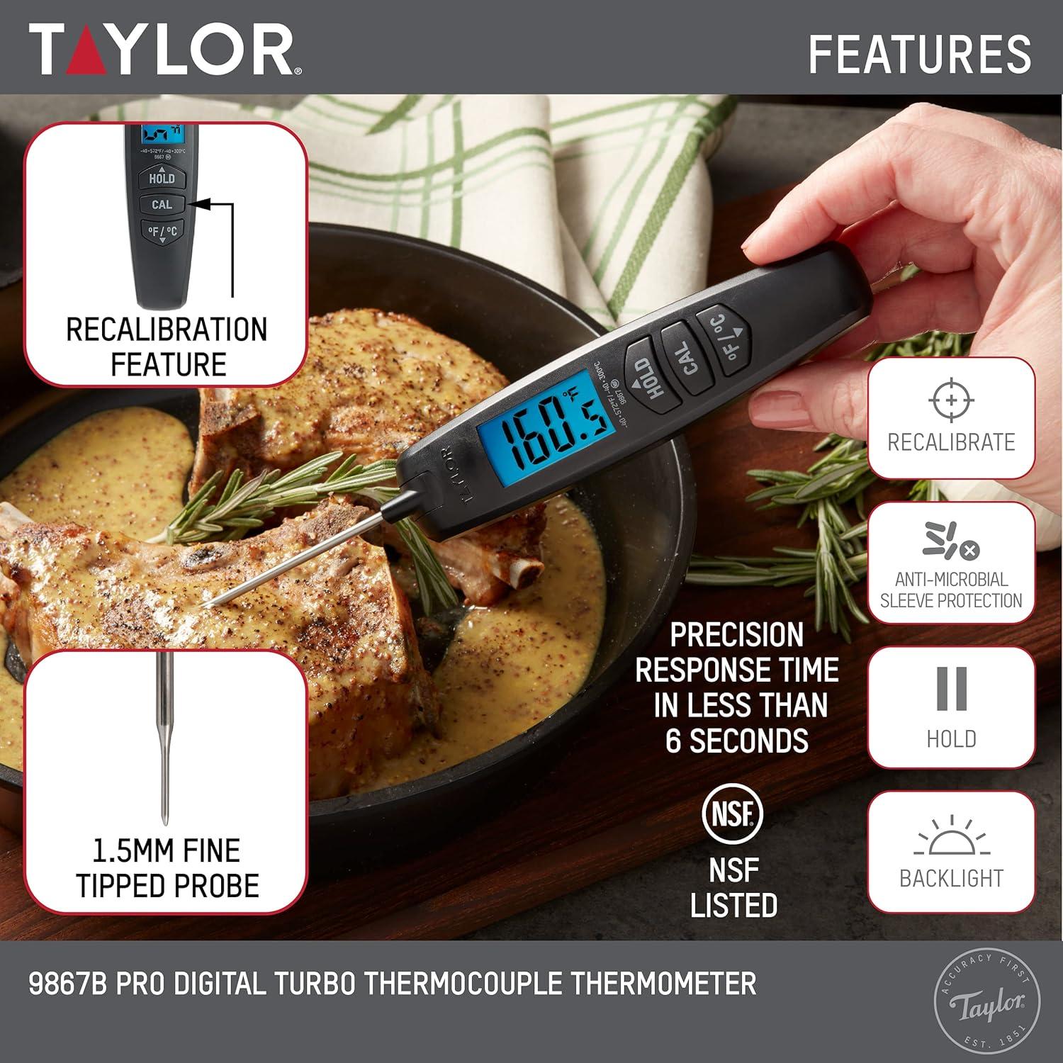 Termómetro Digital de Cocina Taylor 9867 Plegable Negro