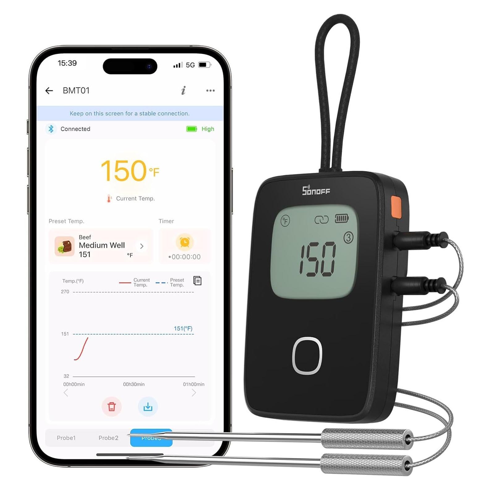 Termómetro de Carne SONOFF BMT01 Inalámbrico con 2 Sondas