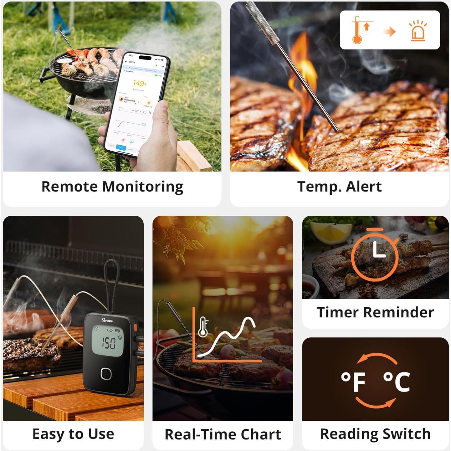 Termómetro de Carne SONOFF BMT01 Inalámbrico con 2 Sondas