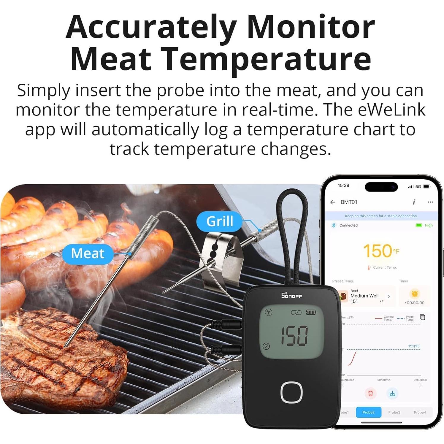 Termómetro de Carne SONOFF BMT01 Inalámbrico con 2 Sondas