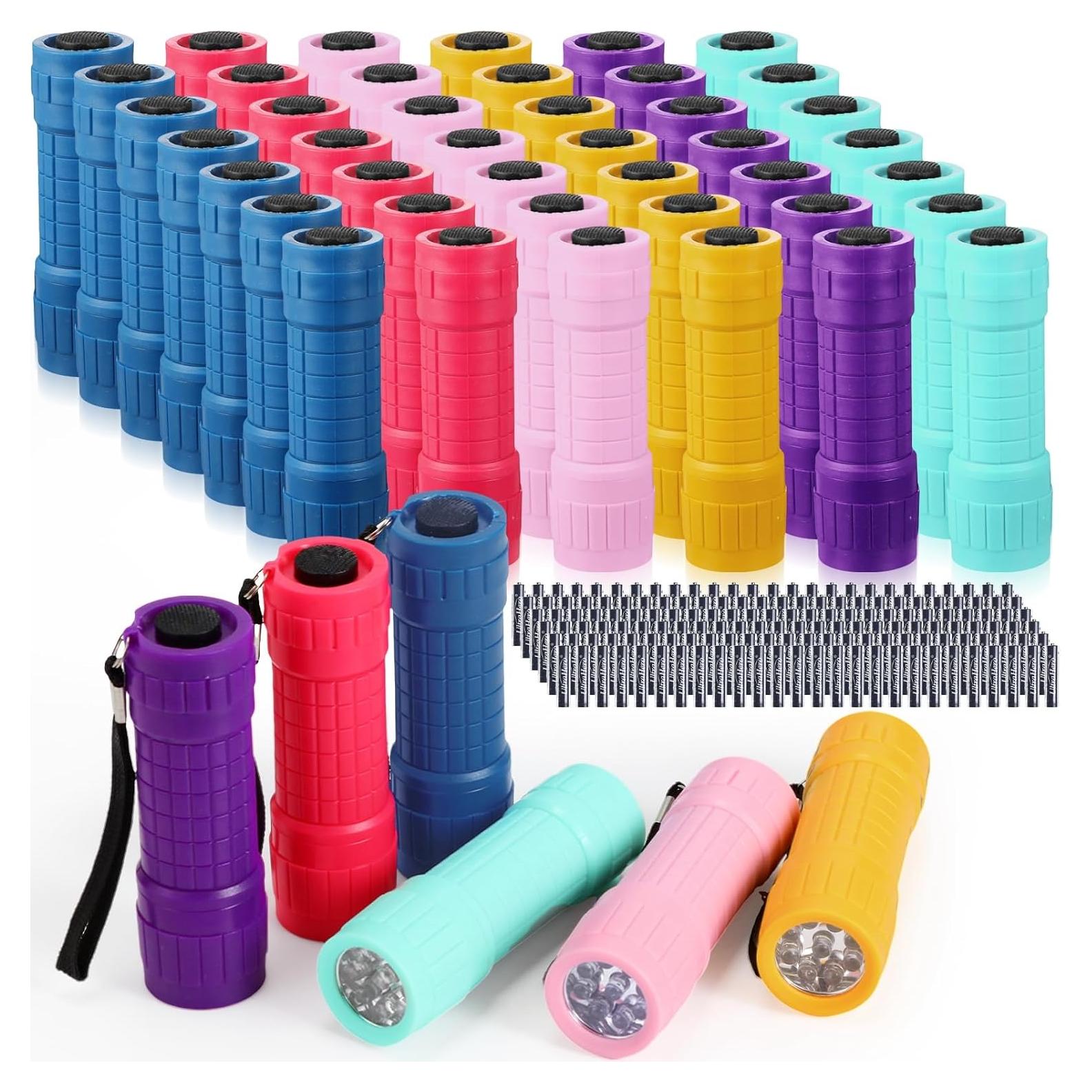 48 Mini Linternas LED Rossesay con 144 Baterías AAA - Colores