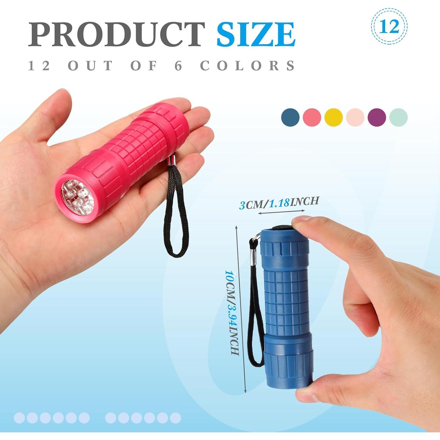 48 Mini Linternas LED Rossesay con 144 Baterías AAA - Colores