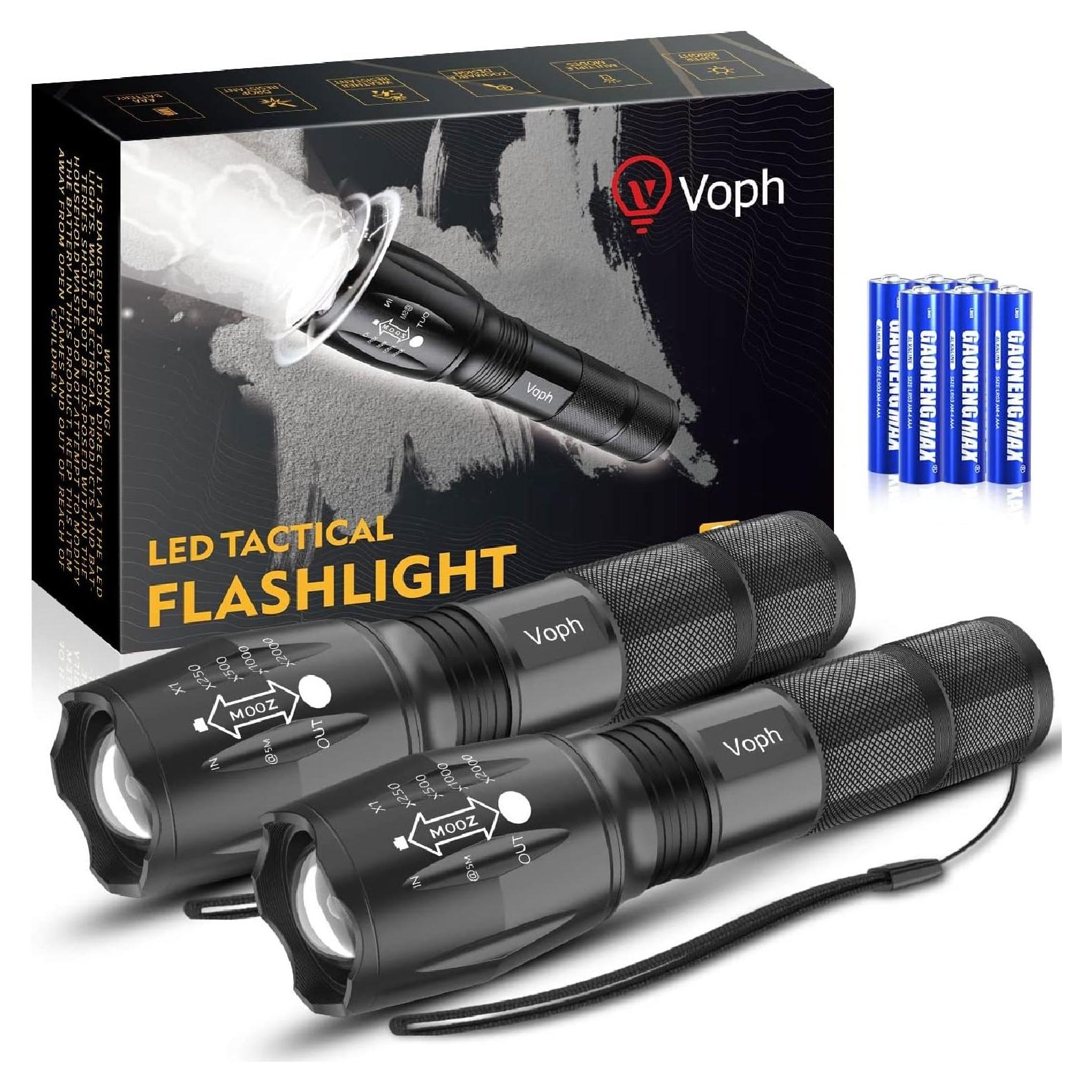 Linterna Táctica LED Voph 2000 Lúmenes 5 Modos 2 Paquete