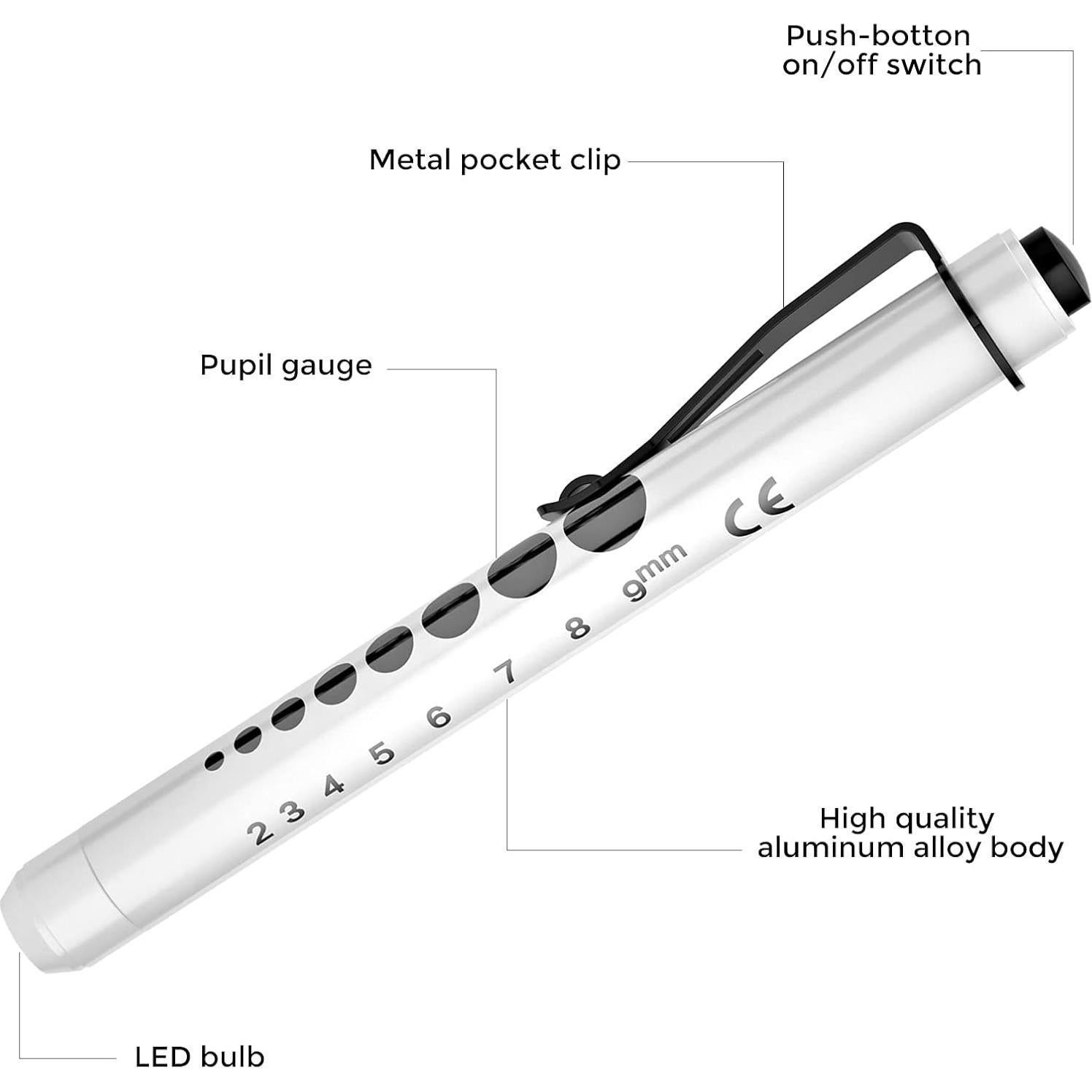 Linternas Médicas RISEMART - Paquete de 2 LED con Medidor de Pupilas