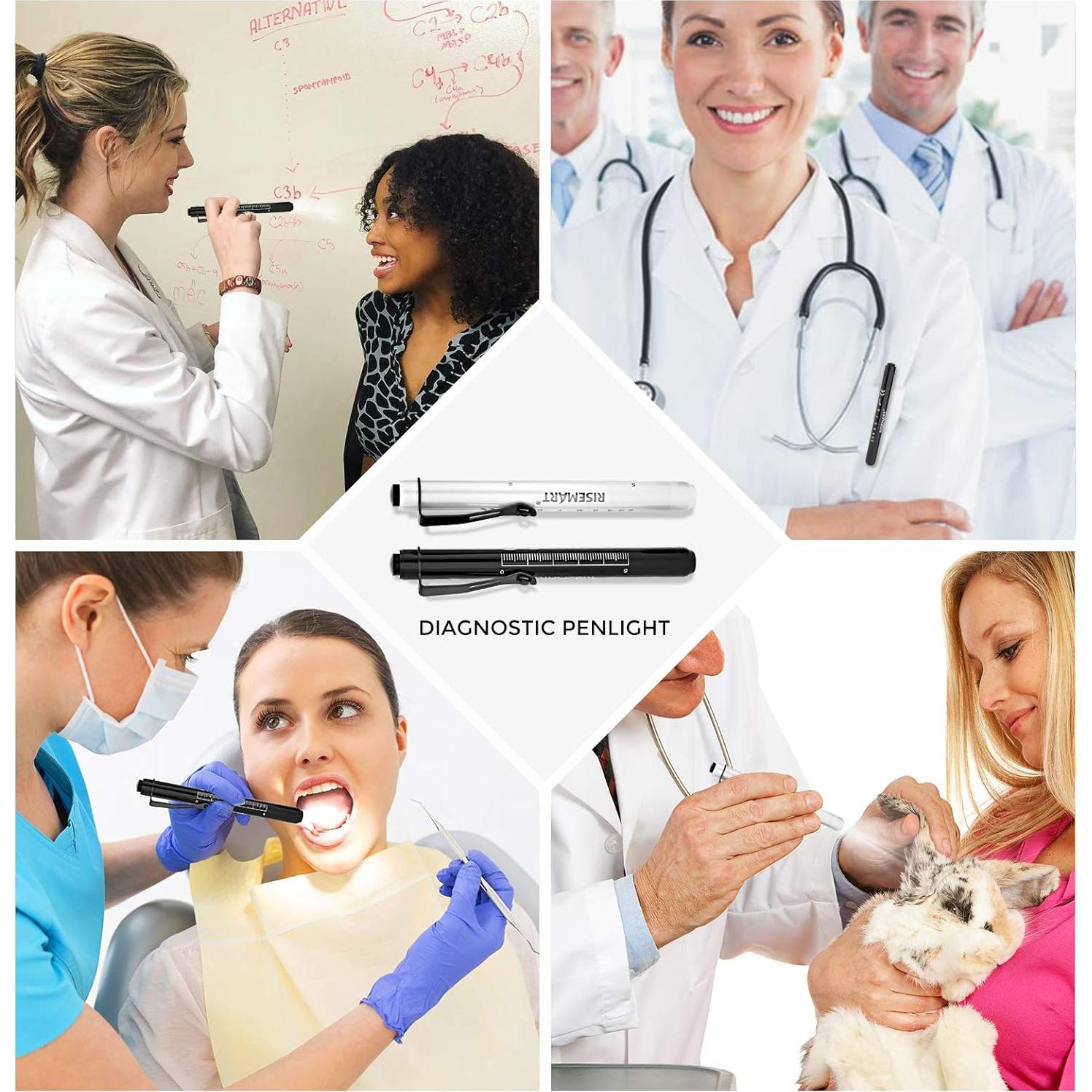 Linternas Médicas RISEMART - Paquete de 2 LED con Medidor de Pupilas