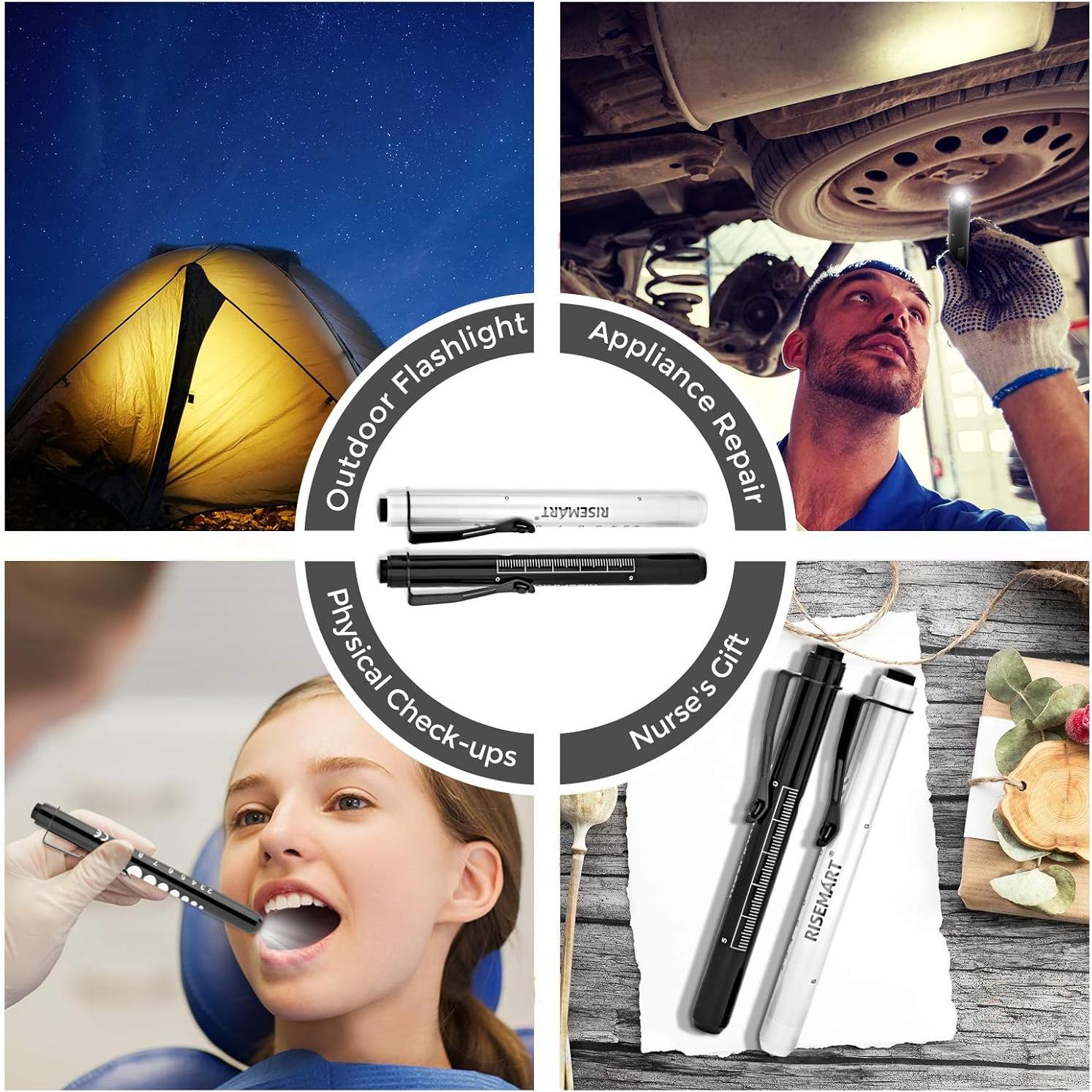 Linternas Médicas RISEMART - Paquete de 2 LED con Medidor de Pupilas