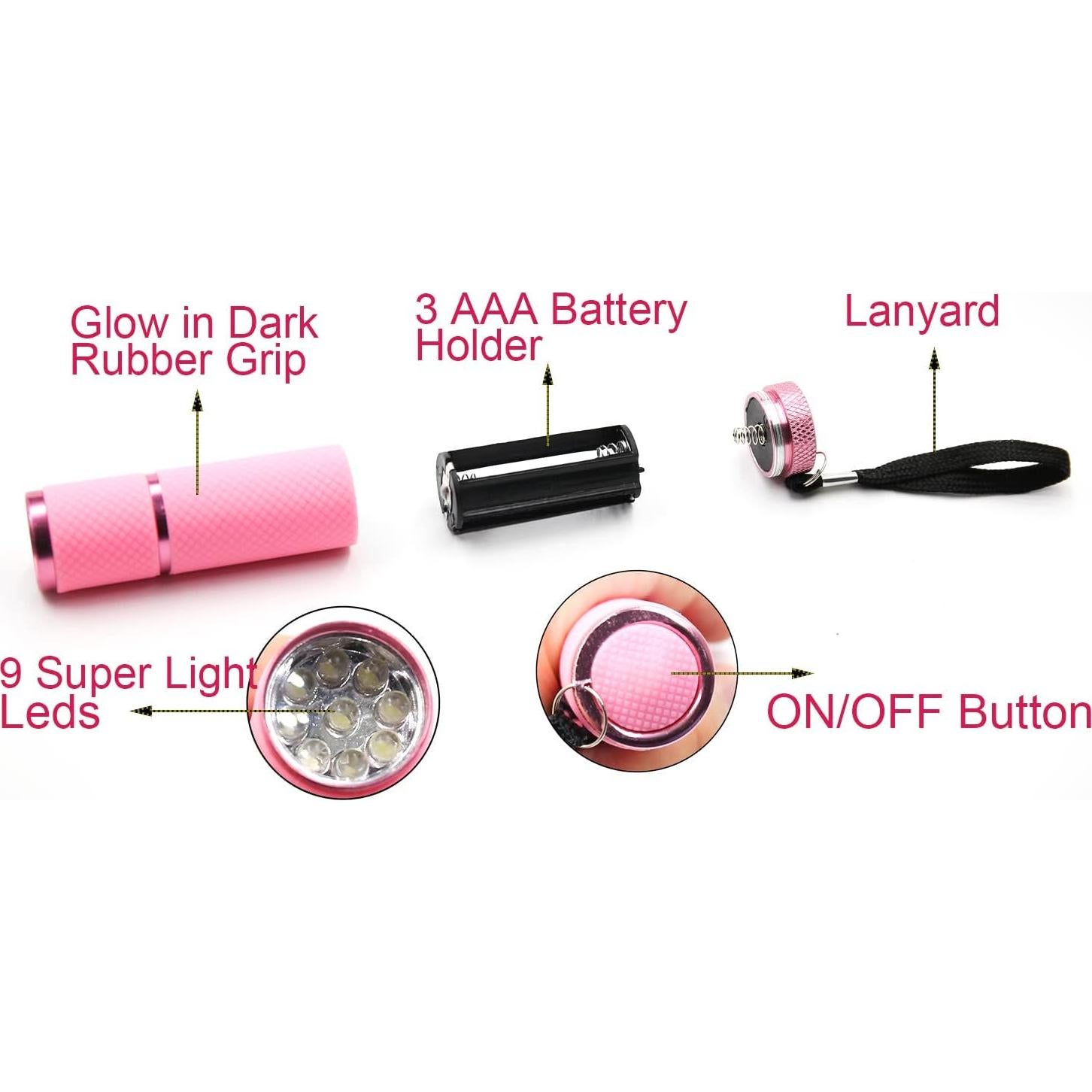 Paquete de 4 Linternas Mini DAFURIET 9 LED Brillan en la Oscuridad