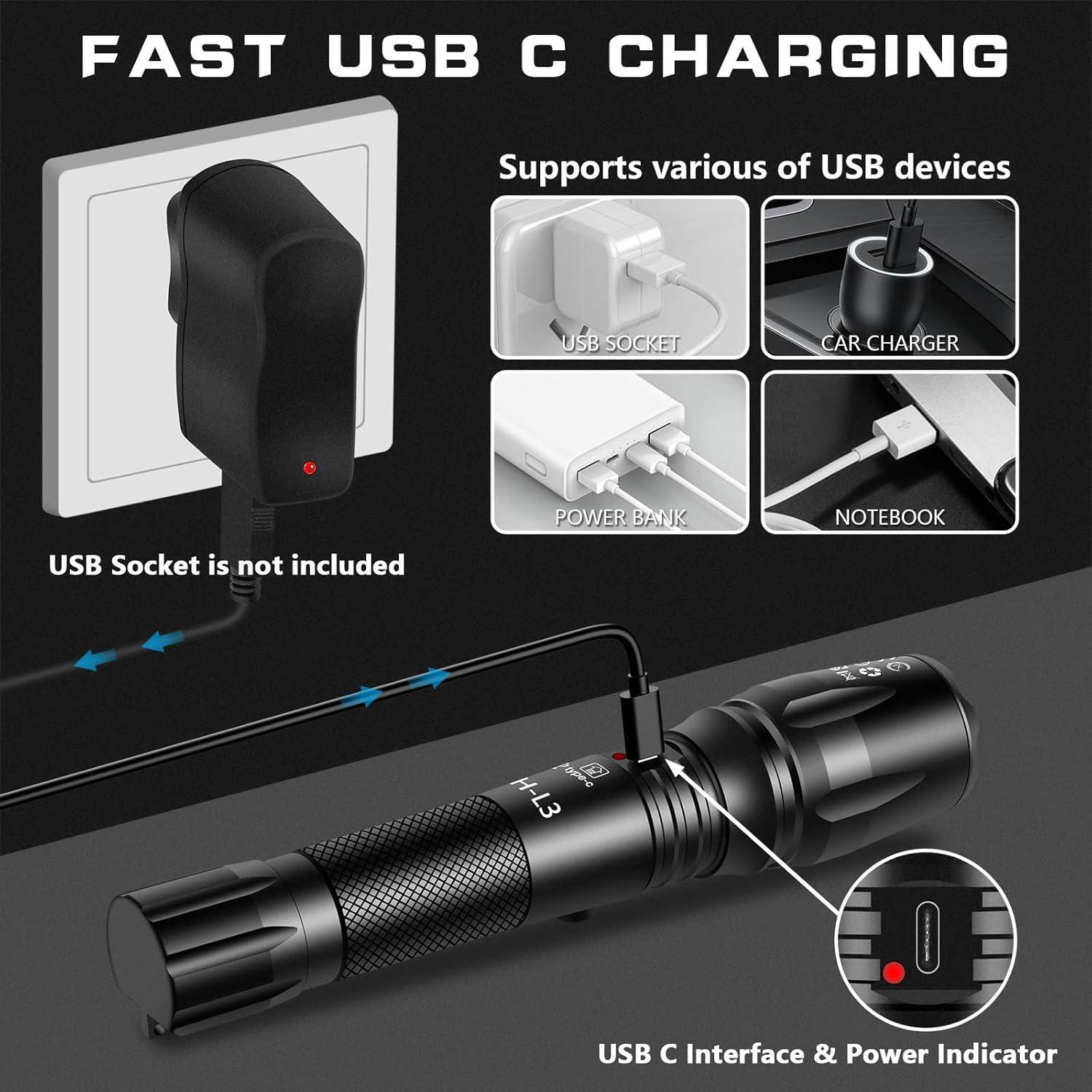 Linterna Recargable PHIXTON 1000 Lúmenes USB C Enfoque Ajustable