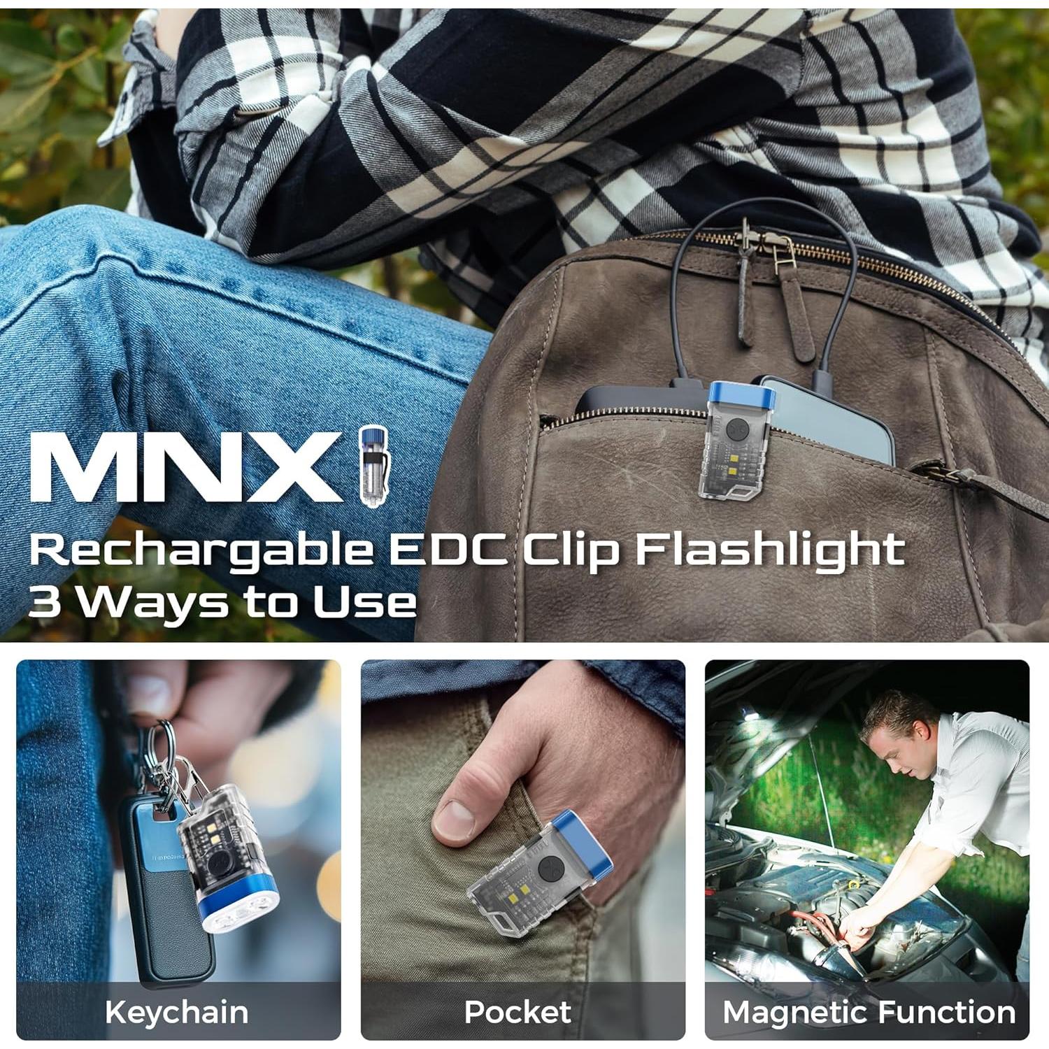 Linterna Clip Recargable COOZAMING MNX1, 10 Modos, 49.6g