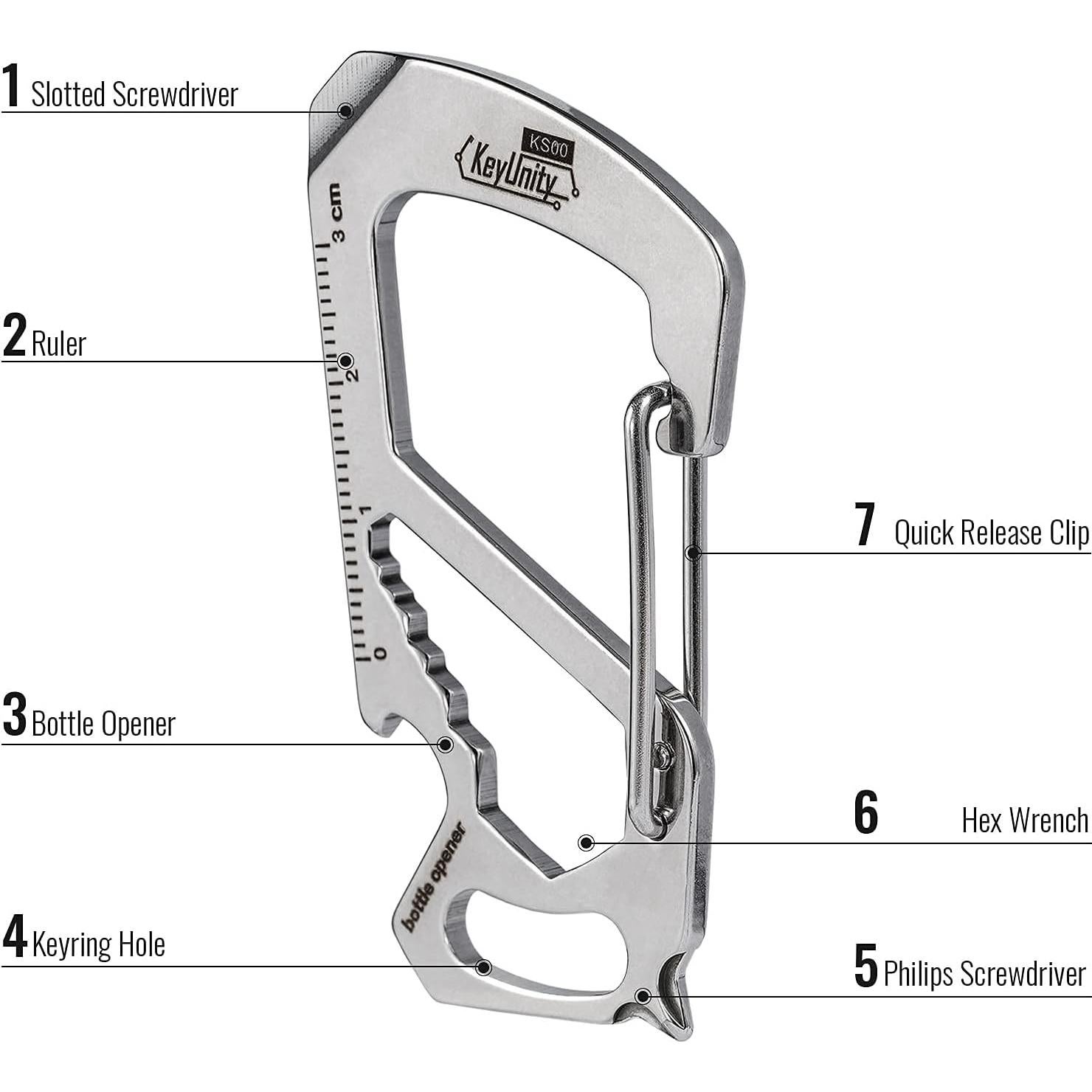 Multiherramienta Clip Carabiner KeyUnity KS00 Acero Inoxidable 7 en 1