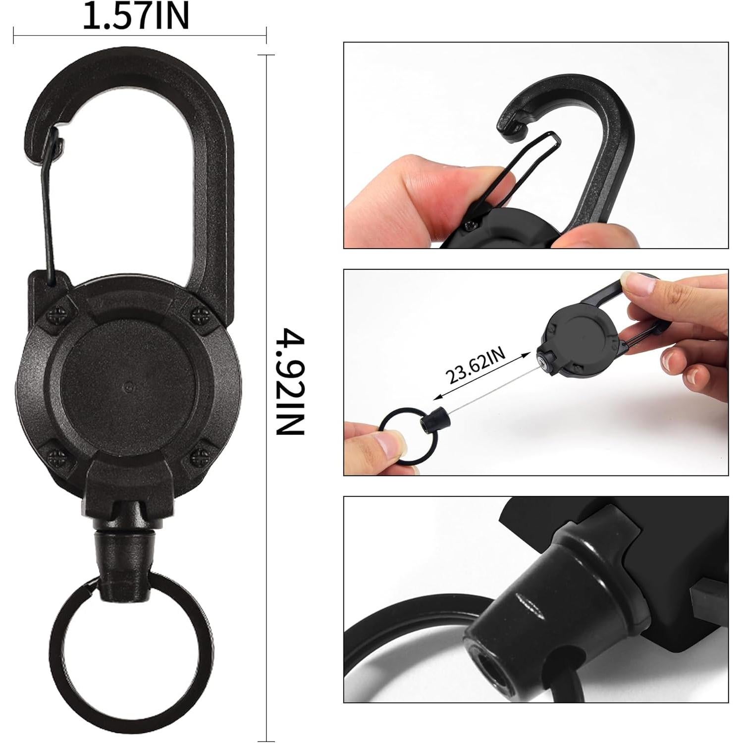 Cinta Retráctil Portabotones HENYOUECS 60 cm Negro - Paquete de 2