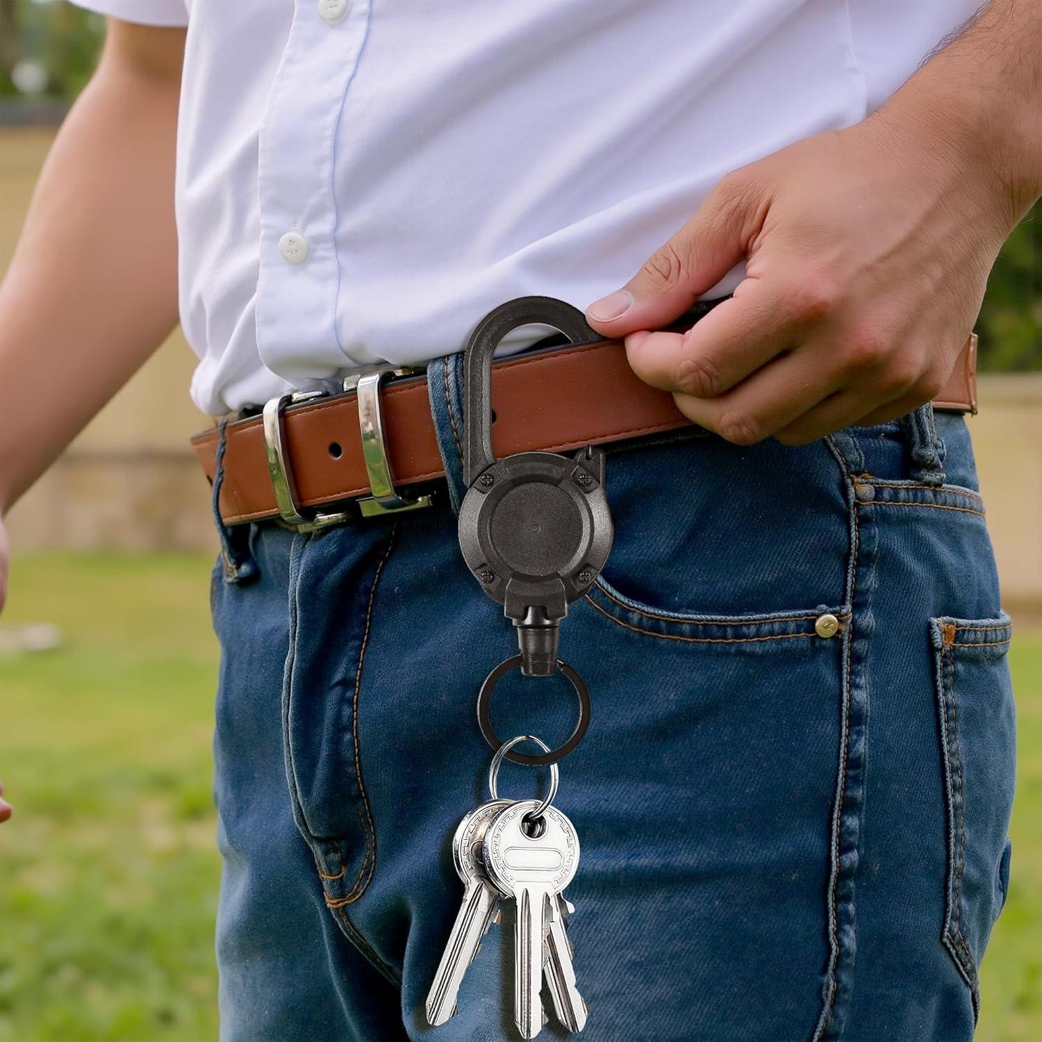 Cinta Retráctil Portabotones HENYOUECS 60 cm Negro - Paquete de 2