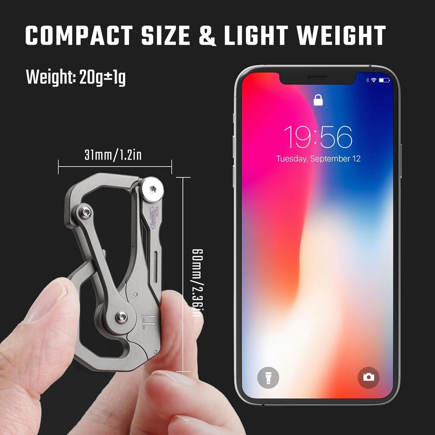 Mosquetón de Titanio KeyUnity KU00 con Cuchillo Plegable EDC