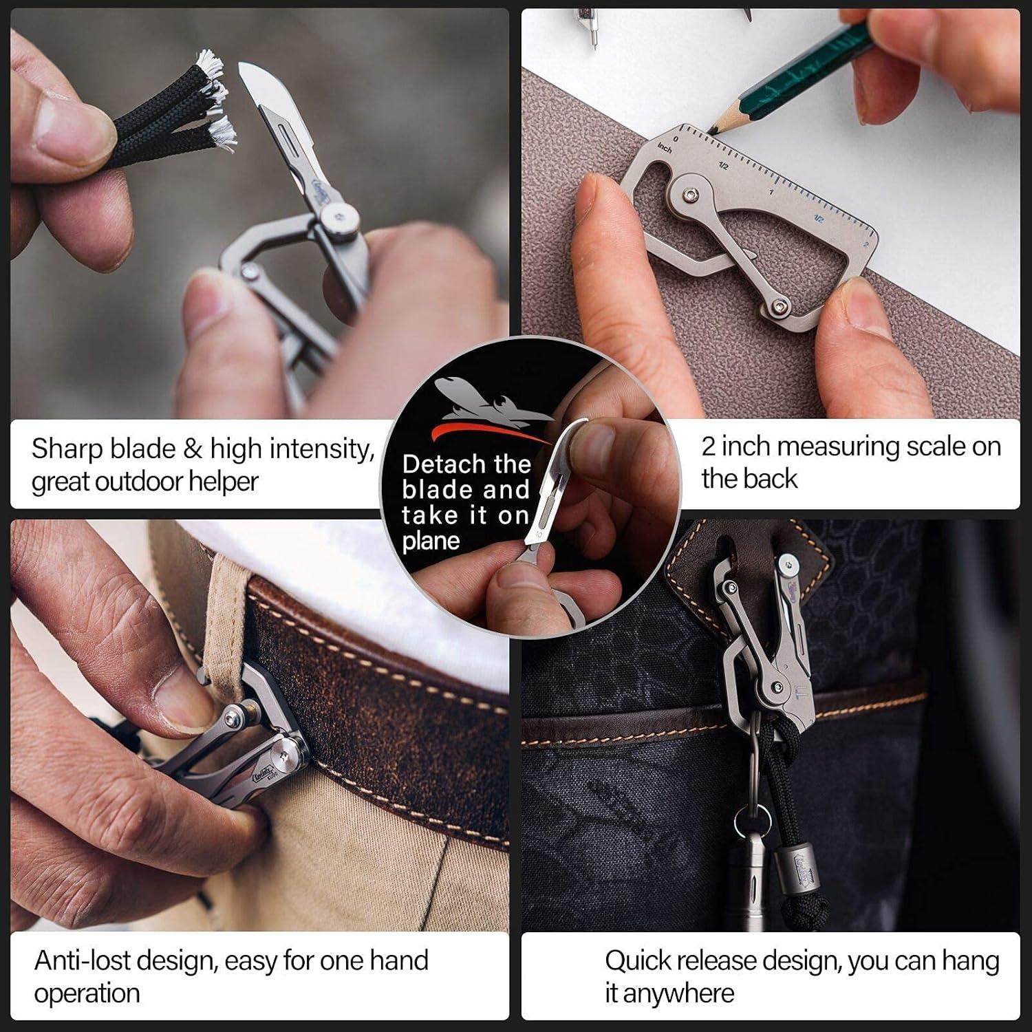 Mosquetón de Titanio KeyUnity KU00 con Cuchillo Plegable EDC