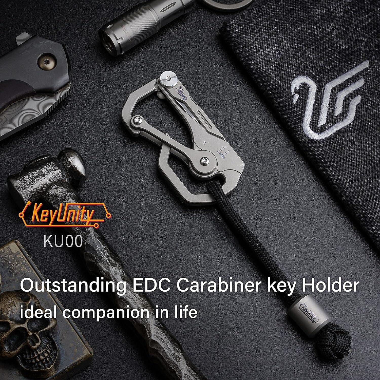 Mosquetón de Titanio KeyUnity KU00 con Cuchillo Plegable EDC