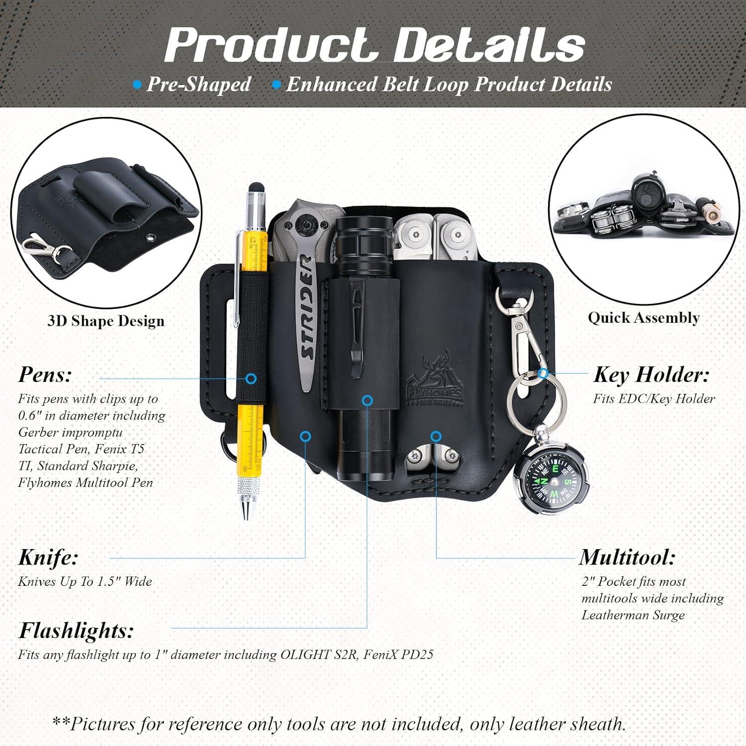 Funda de Cuero EDC FLYHOMES para Multiherramientas Negra