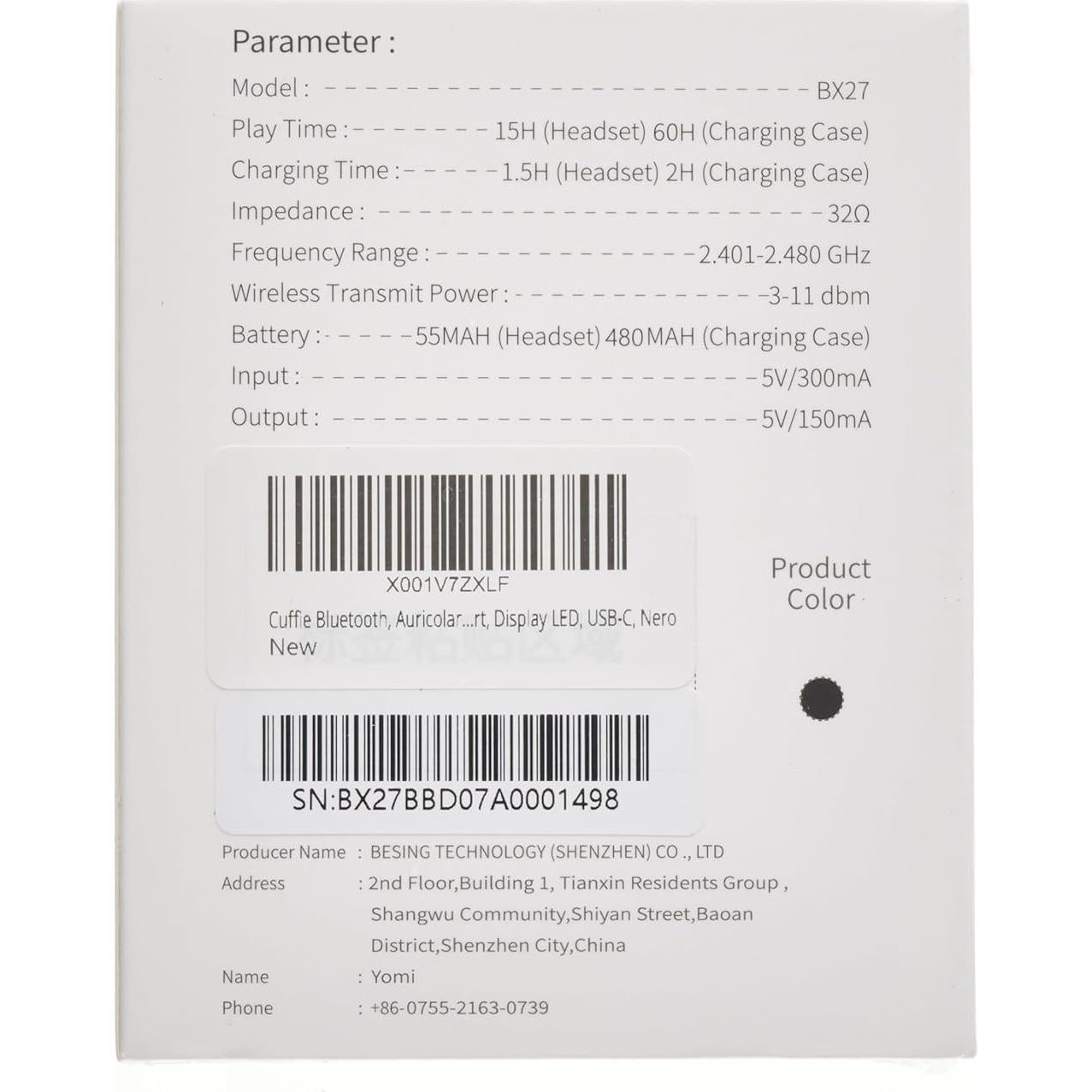 Auriculares Inalámbricos Ltinist BX27 Bluetooth 5.4 IP7 75Hrs