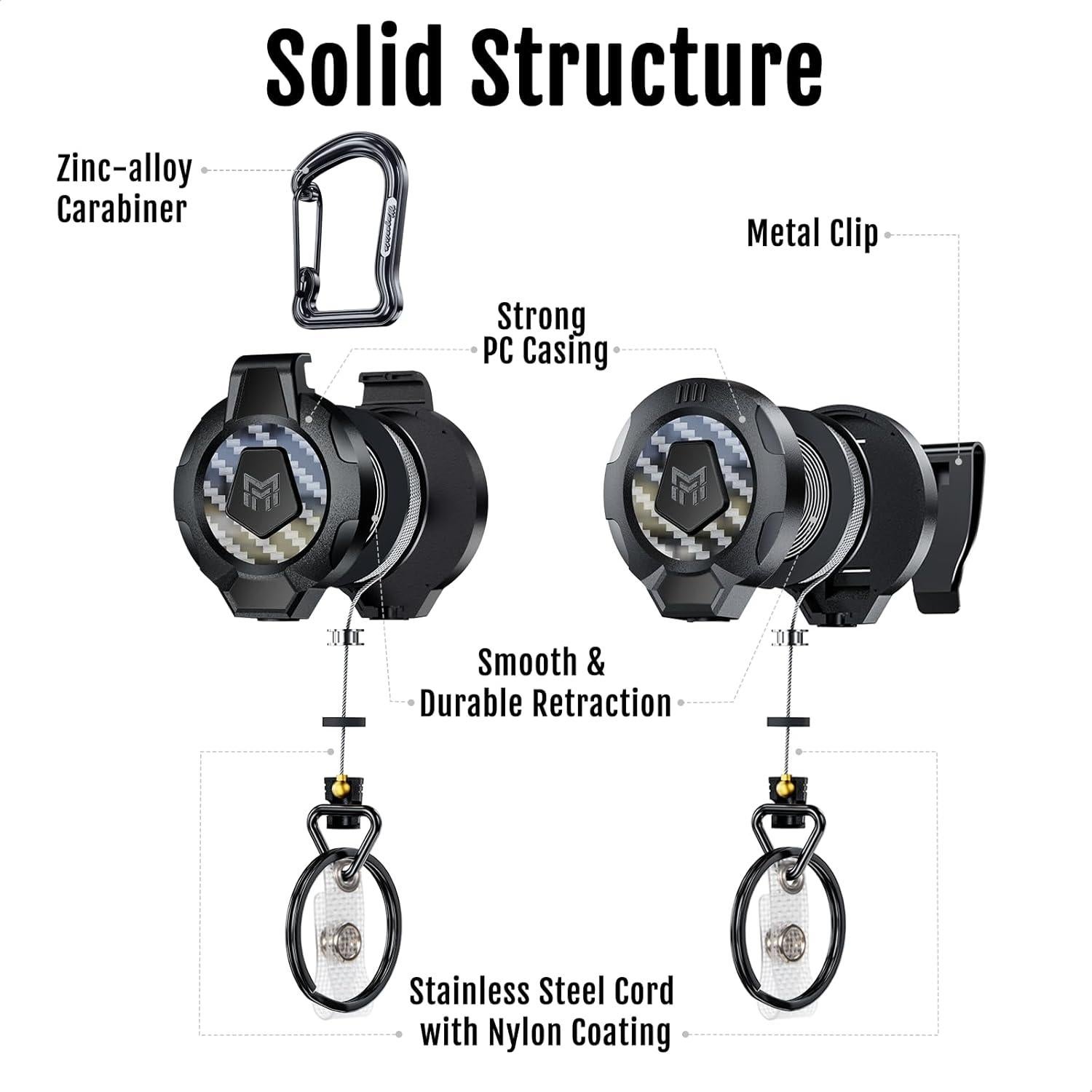 Llavero Retráctil MNGARISTA Mejorado 2 Piezas Clip y Carabiner