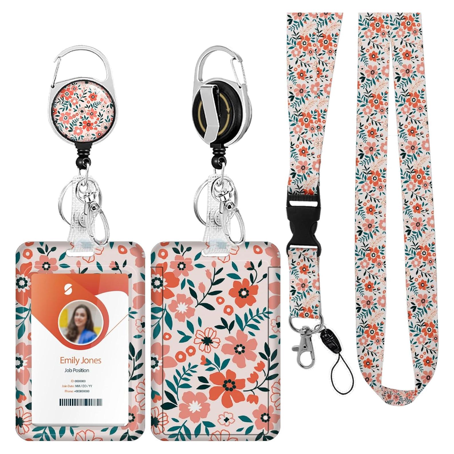 Porta Credencial Retráctil Boutilon Rosa Flor con Cordón 52 cm