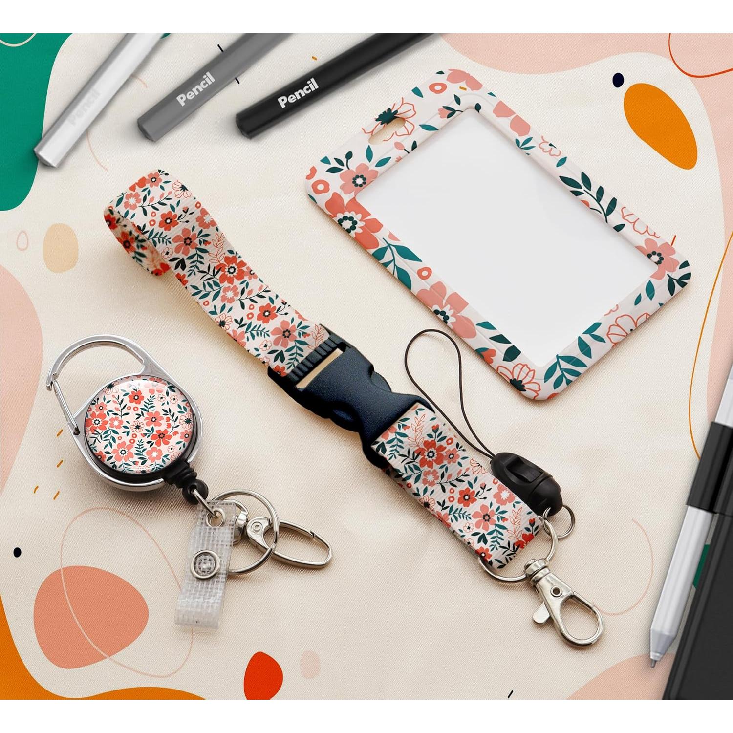 Porta Credencial Retráctil Boutilon Rosa Flor con Cordón 52 cm