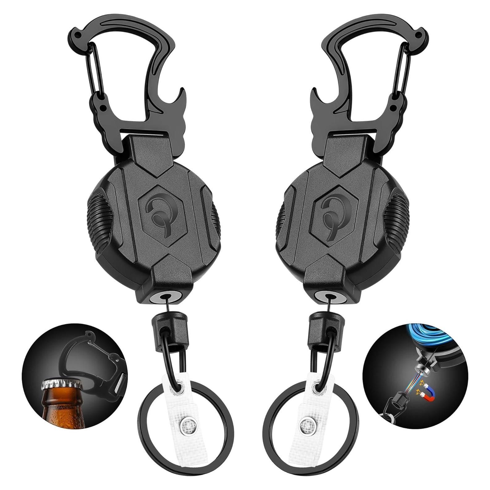 2 Llavero Retráctil POPLOPP con Cierre Magnético y Mosquetón