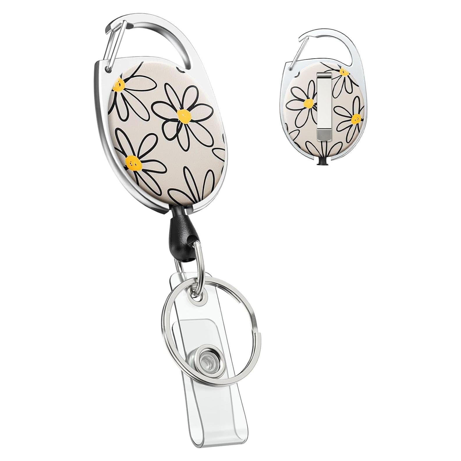 Carrete Retráctil Uniclife para Portatarjetas Floral Beige 61 cm