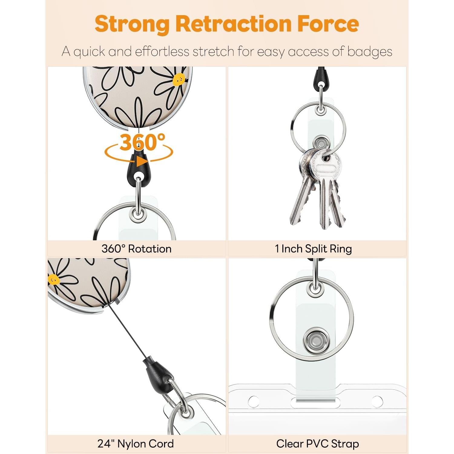 Carrete Retráctil Uniclife para Portatarjetas Floral Beige 61 cm