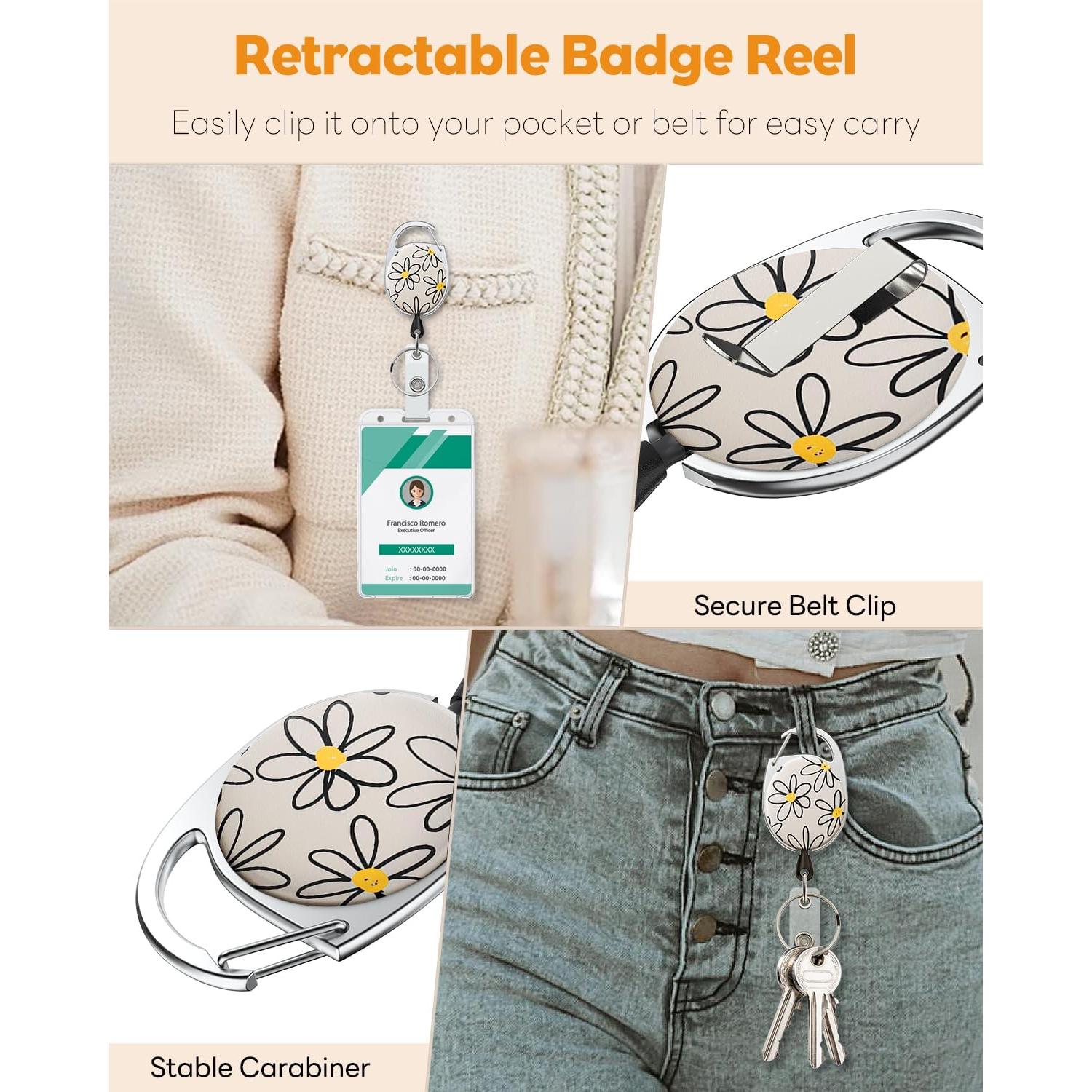 Carrete Retráctil Uniclife para Portatarjetas Floral Beige 61 cm