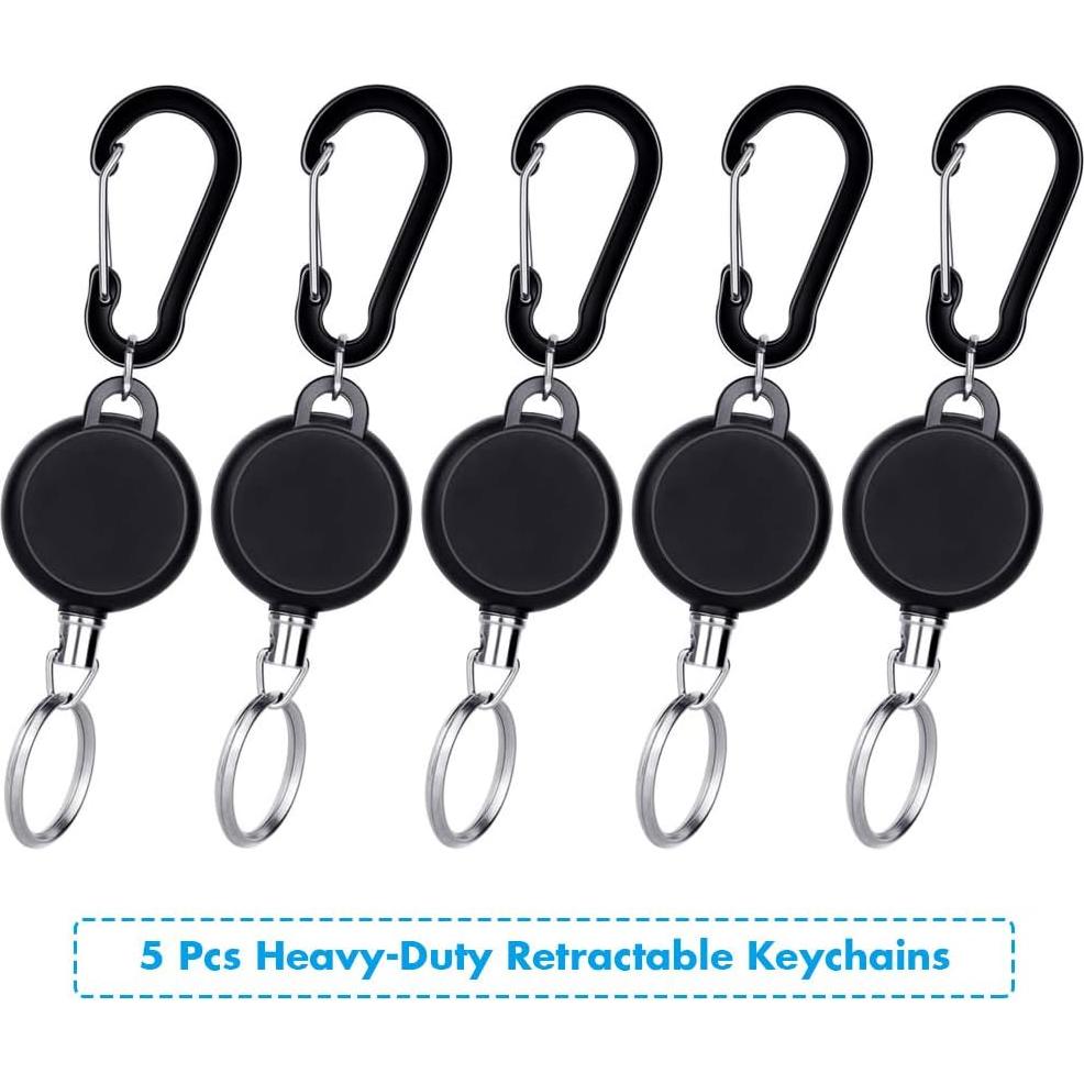 Portacarnet Retráctil Selizo 5 Pcs Clip Identificación Negro
