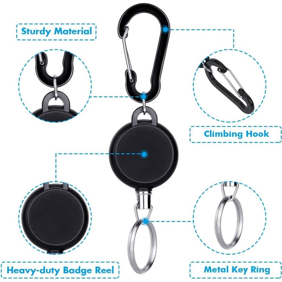 Portacarnet Retráctil Selizo 5 Pcs Clip Identificación Negro