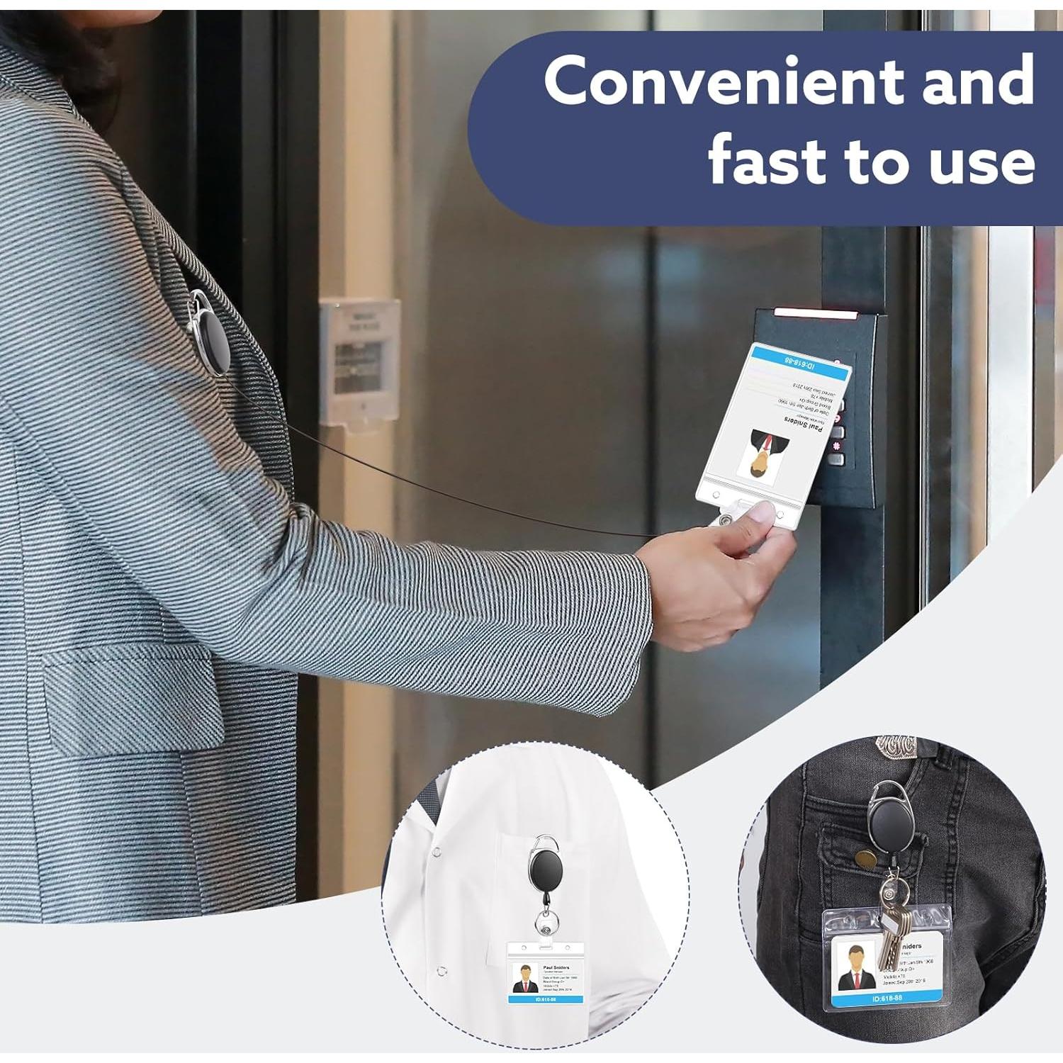 20 Portatarjetas Retráctiles con Clip BESARME - Negro