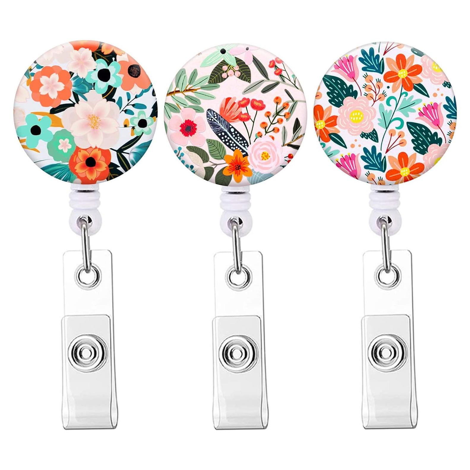 Porta Credenciales Retráctil Knocent - Paquete de 3 Flores