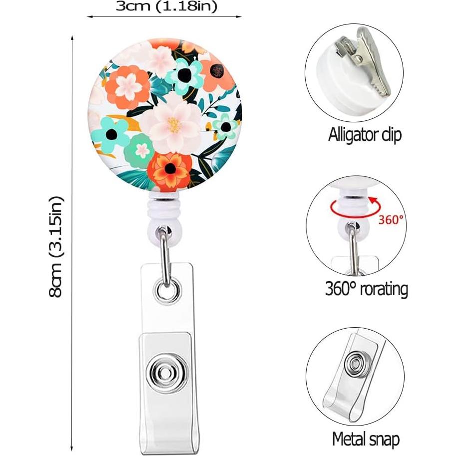 Porta Credenciales Retráctil Knocent - Paquete de 3 Flores