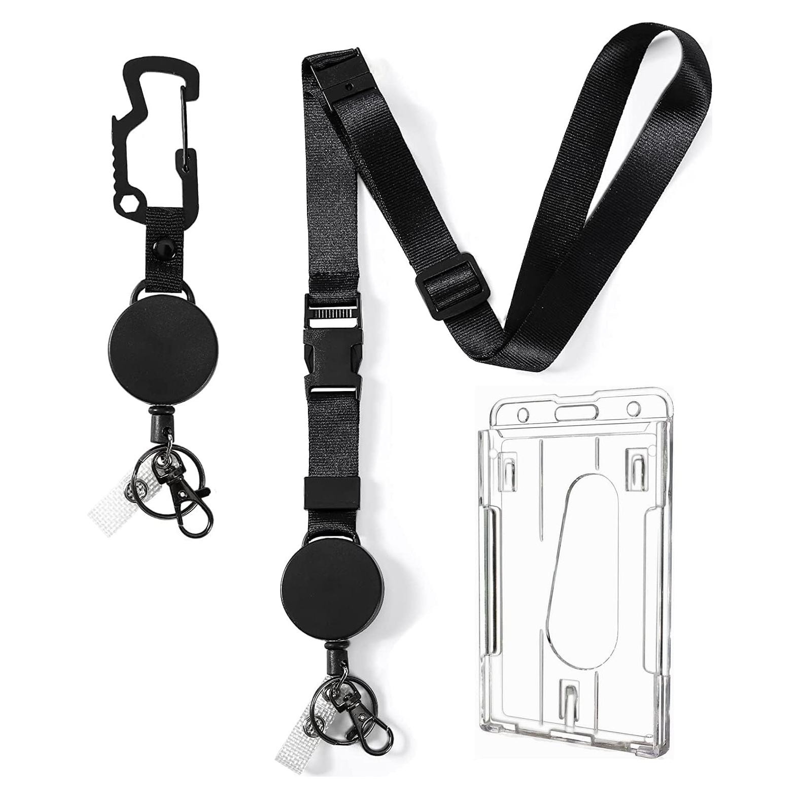 Lanyard Retráctil DELSWIN con Carabiner y Soporte para 2 Tarjetas