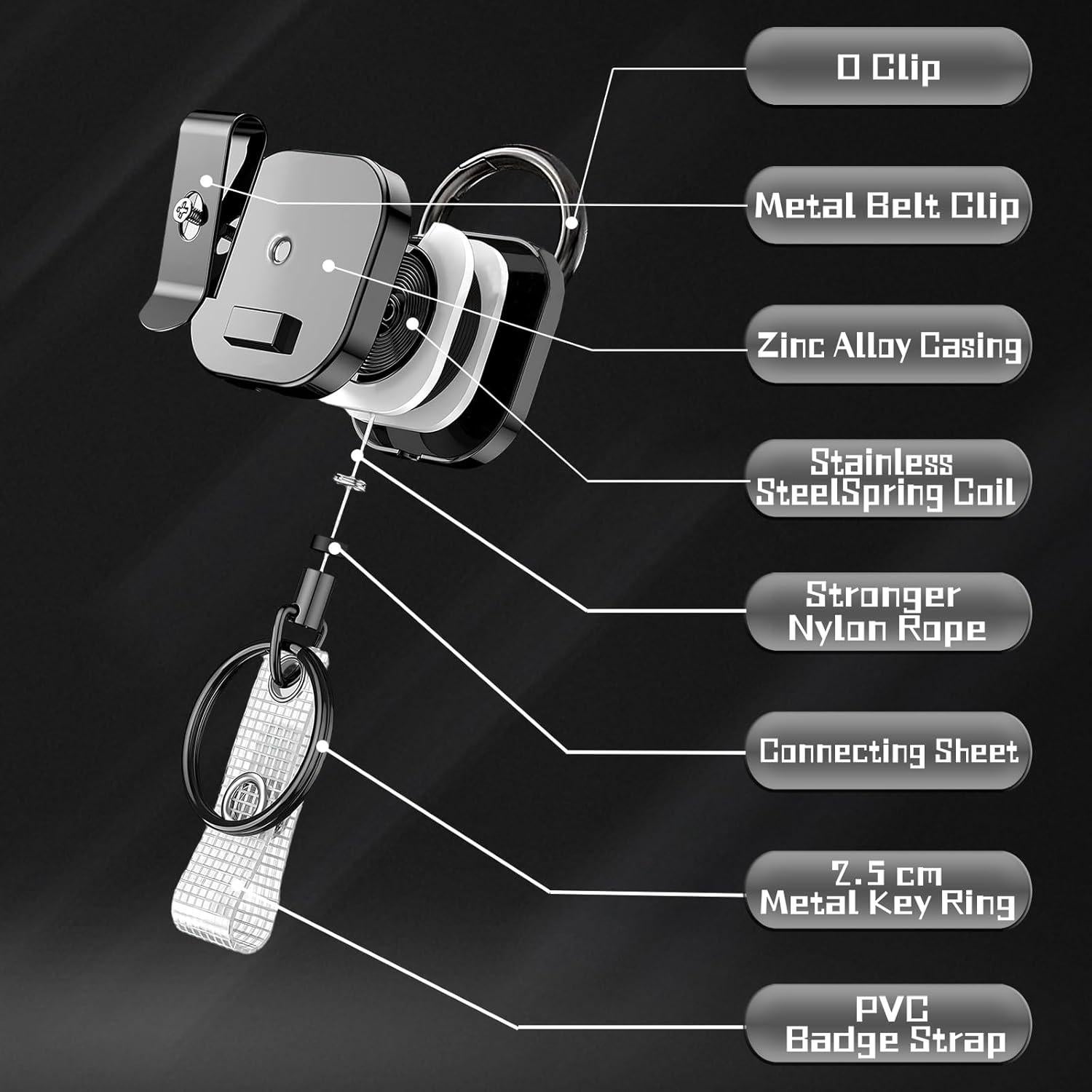 Juego de 2 llaveros retráctiles metal BomyarJr 65 cm