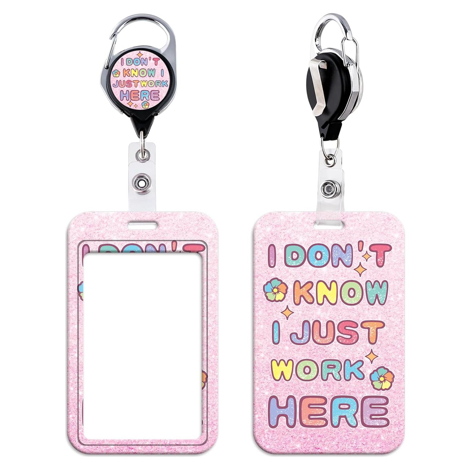 Porta Tarjetas Retráctil Rosa Beemorita con Clip Mosquetón